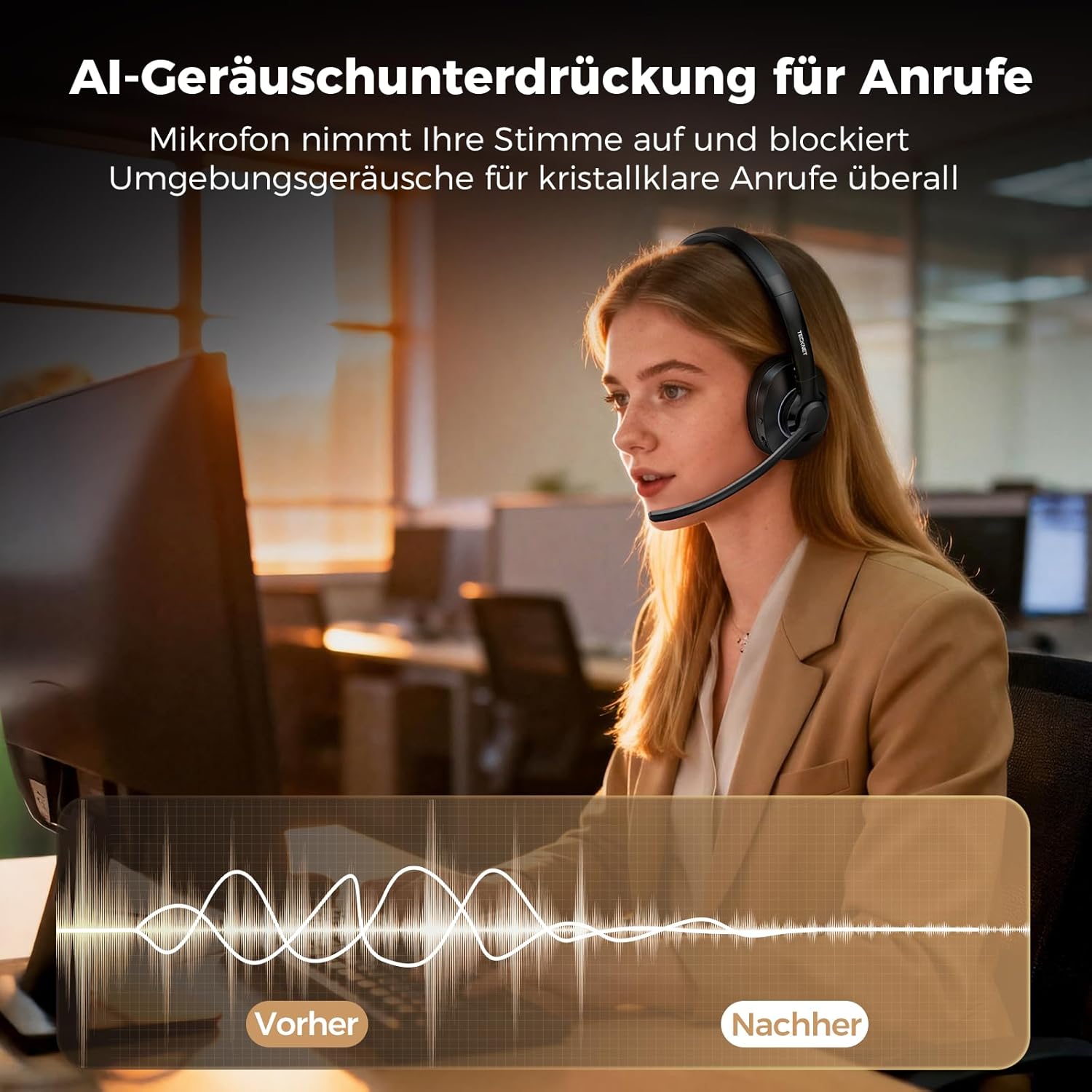Detalle de TECKNET V6.0 Bluetooth Headset mit Mikrofon (Dual-Mode, ANC, USB-C Dongle)