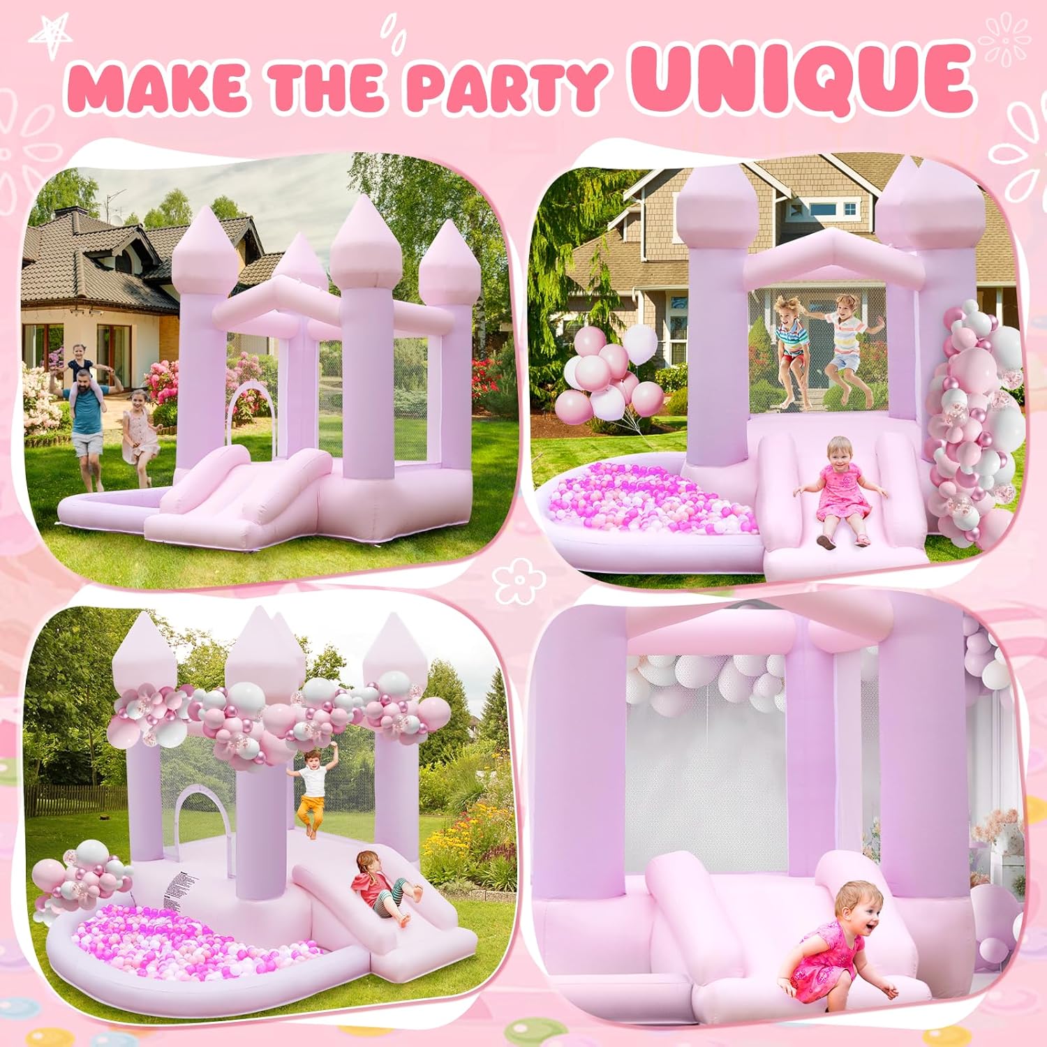 Detalle de FBSPORT White Bounce House: Indoor/Outdoor Inflatable Castle with Ball Pit