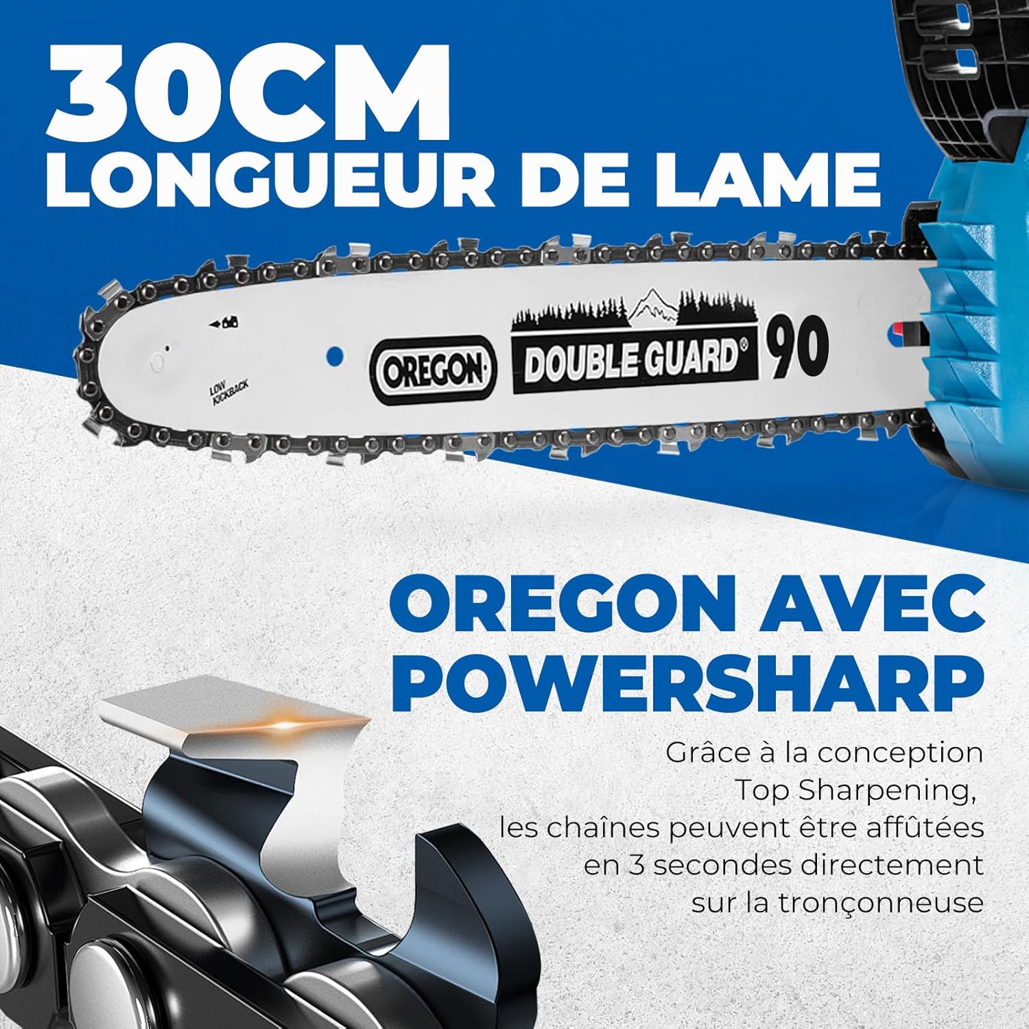 Detalle de DongCheng Tronçonneuse sans fil 20V avec moteur brushless et guide Oregon 30 cm