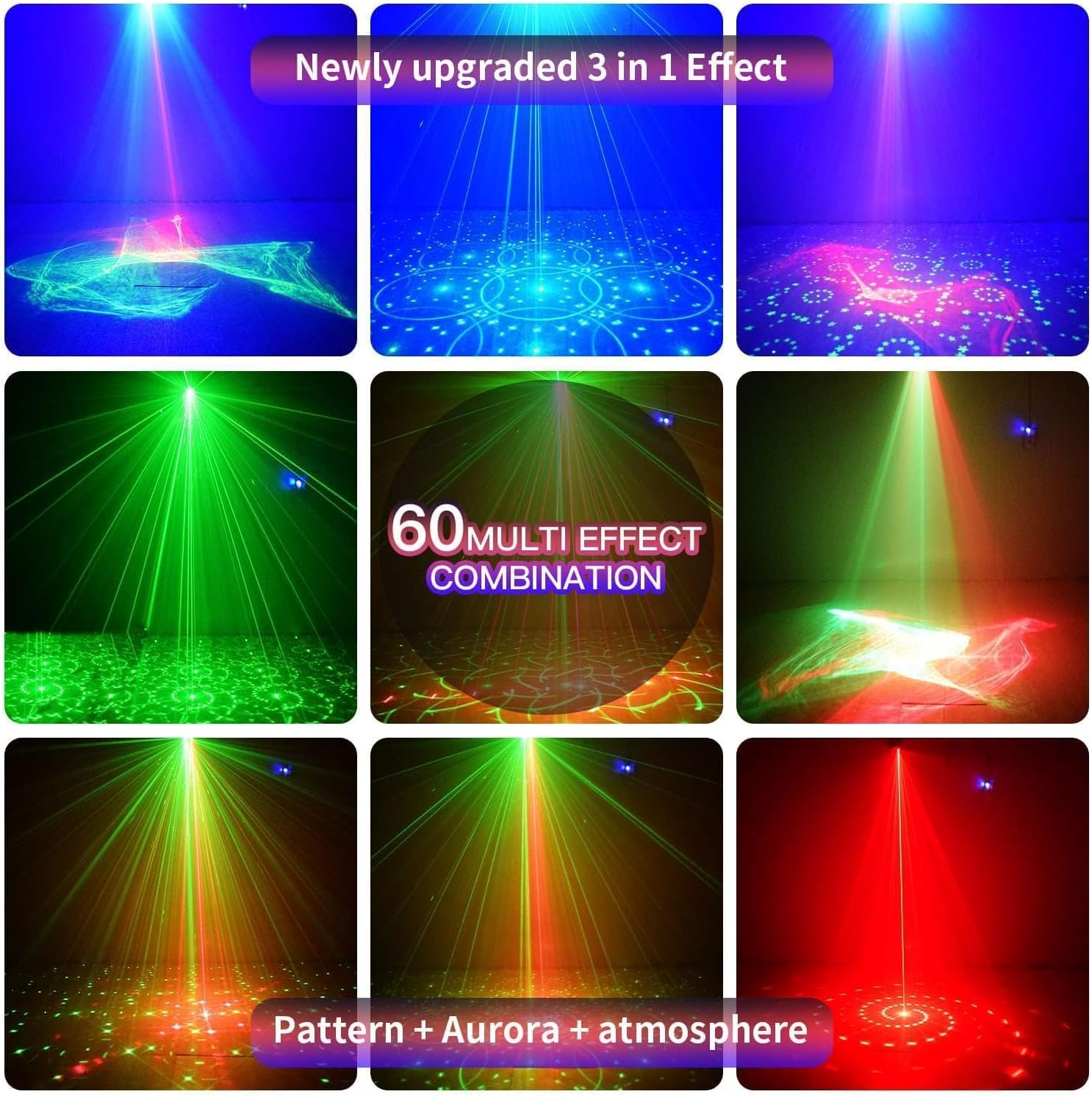 Detalle 2 de Dj Disco Party Light: Sound Activated Strobe for Parties 60 Patterns 🎥