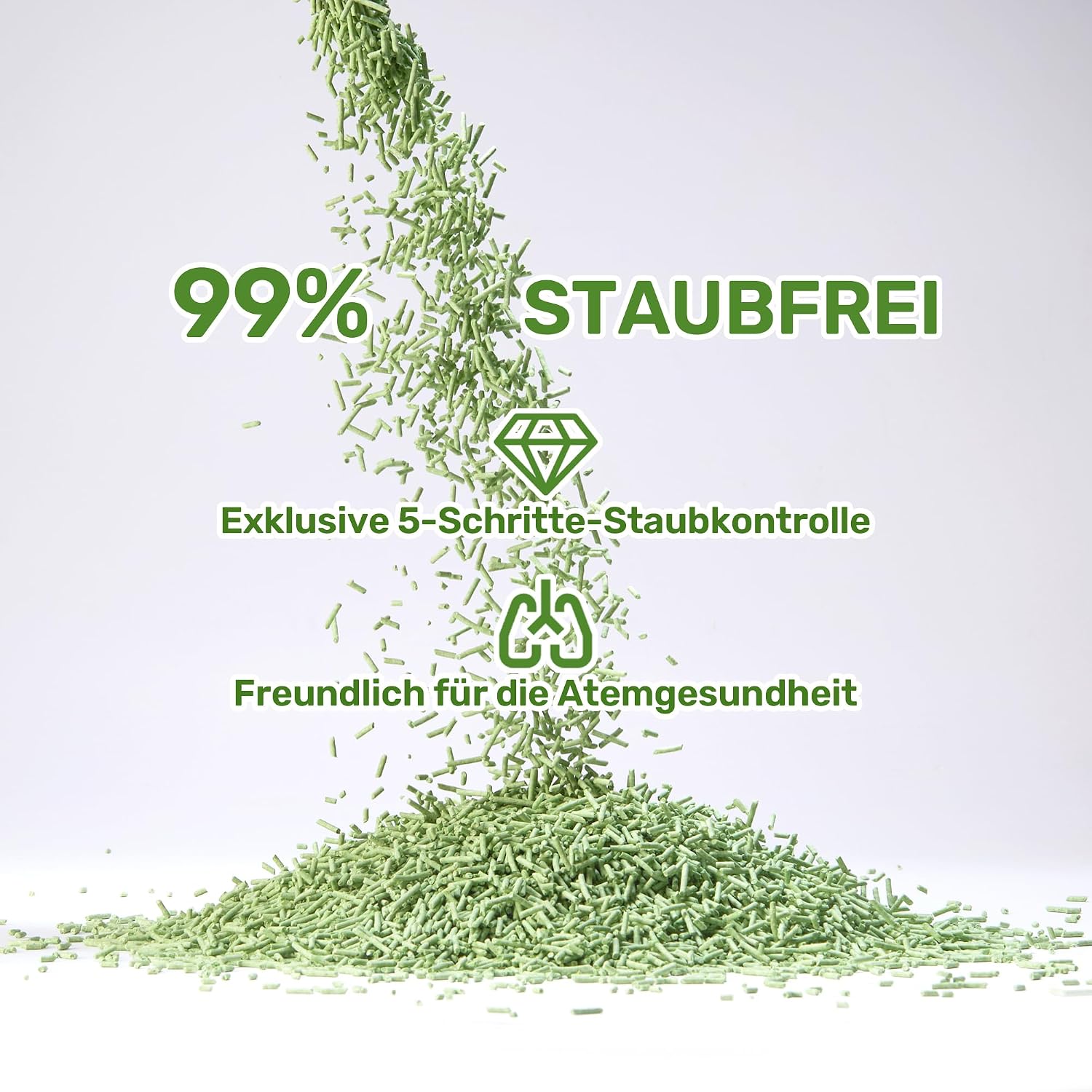 Detalle de FUKUMARU Tofu Katzenstreu 5,4 kg – Klumpendes Streu mit grünem Tee Duft, staubfrei & spülbar