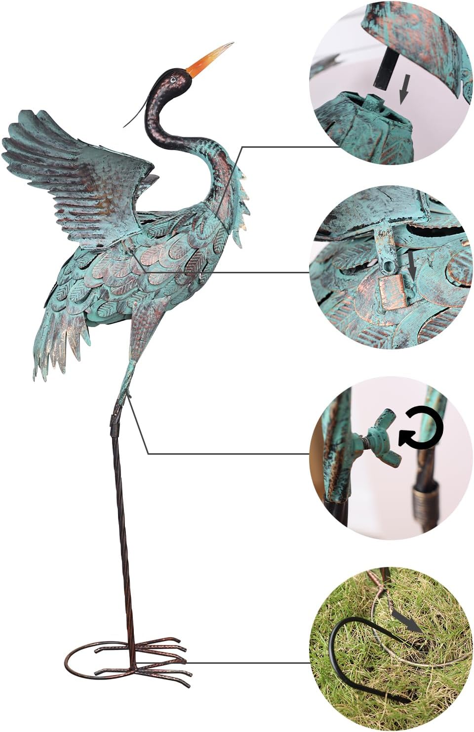 Thumbnail 4 de YEAHOME Garden Decor Outdoor Statues (Set of 2) – 38/36 Inch Large Metal Blue Heron Lawn Sculptures