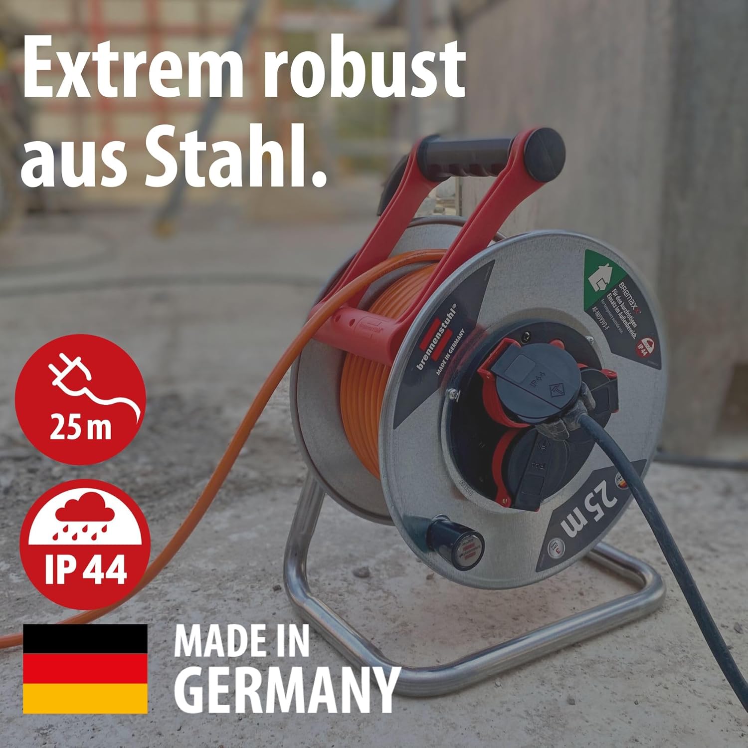 Detalle de Brennenstuhl Garant S V2 IP44 Kabeltrommel 25m Outdoor – robust, sicher und zuverlässig