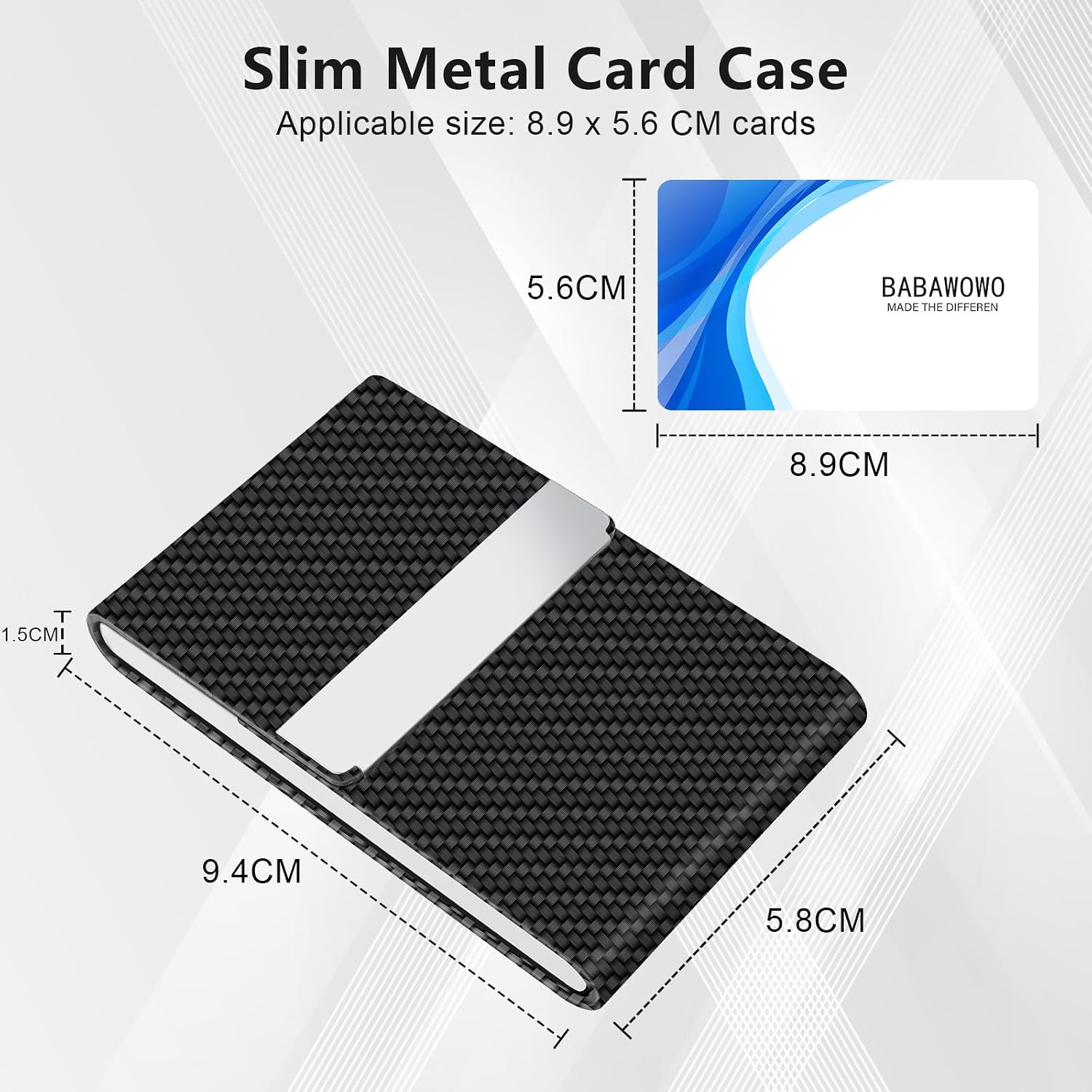 Detalle de BABAWOWO Slim RFID-Blocking Card Holder with PU Leather & Stainless Steel – Black Carbon