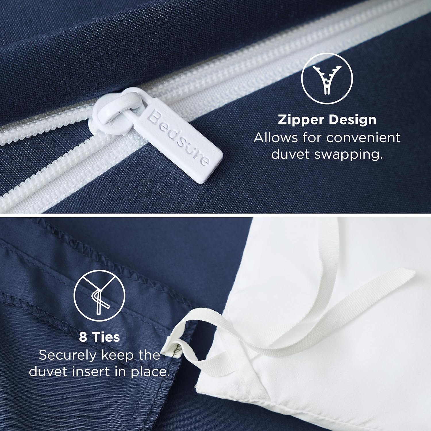 Detalle de Bedsure Duvet Cover Set-Solid Queen Duvet Cover, Double-Brushed Navy Blue, 90 x 90 in