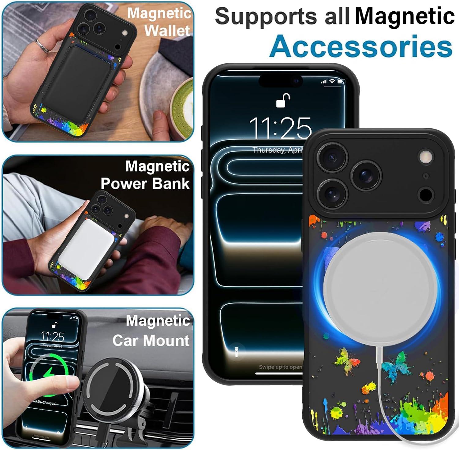 Detalle 1 de MZELQ 2209610-17PM-ColorButBla iPhone 17 Pro Max Magnetic Case, Frosted Butterfly