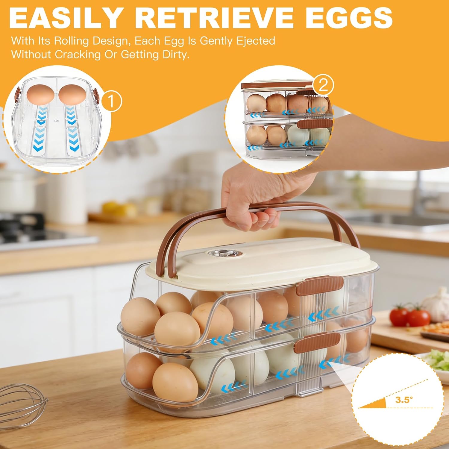 Thumbnail 2 de Qxutiwy DCF456782E Double-Column Refrigerator Egg Holder with Rolling Tray