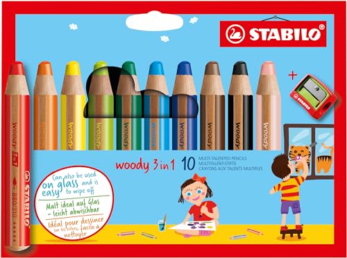 Detalle de STABILO Woody 3en1 — Étui de 10 crayons de couleur avec taille-crayon inclus