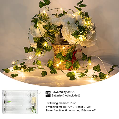 Detalle de Guirlande lumineuse Ivy A.bigwhale 2 m avec 20 LED et feuilles artificielles – décor intérieur et fête