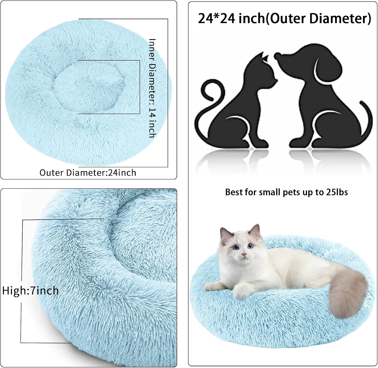 Detalle de Nisrada Katzenbetten für Indoor-Katzen – Rundes Haustierbett mit rutschfester Unterseite (60 cm) und zwei Größenoptionen