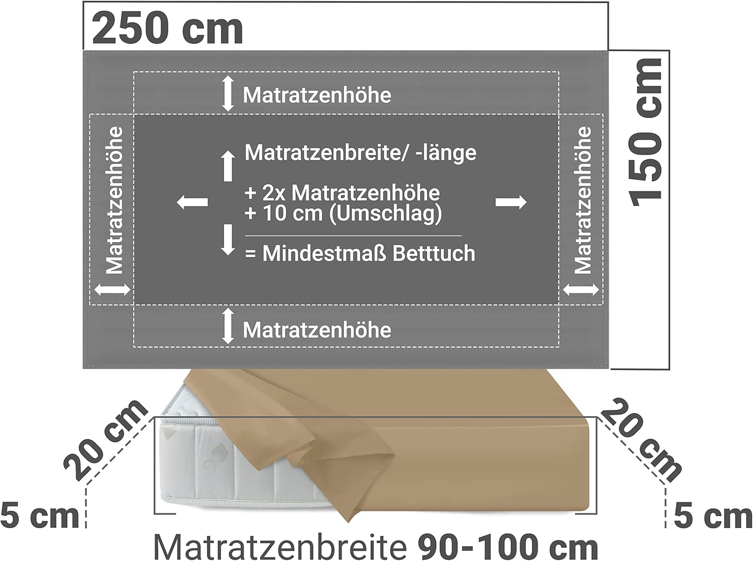 Thumbnail 2 de Npluseins Drap de lit classique sans élastique – taille unique 150 x 250 cm naturel