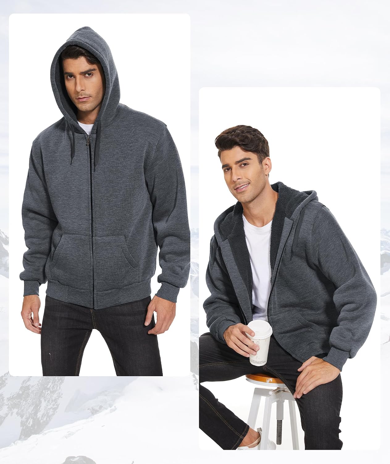Detalle 2 de GEEK LIGHTING Hoodies for Men Heavyweight Sherpa Zip-up Sweatshirt