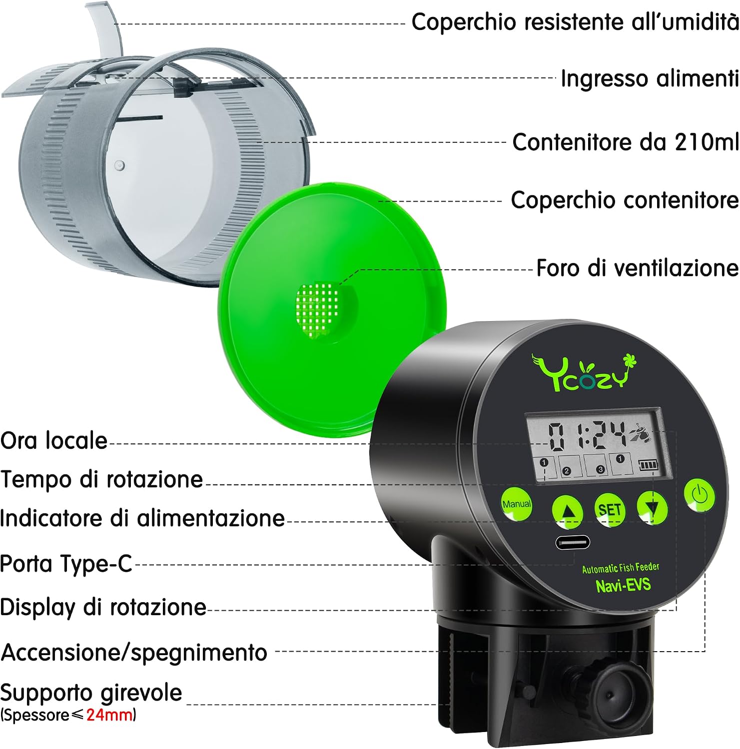 Thumbnail 6 de Ycozy Mangiatoia Automatica per Acquario Navi-EVS – Alimentatore Mangiatoia USB Ricaricabile per Pesci, 600 L