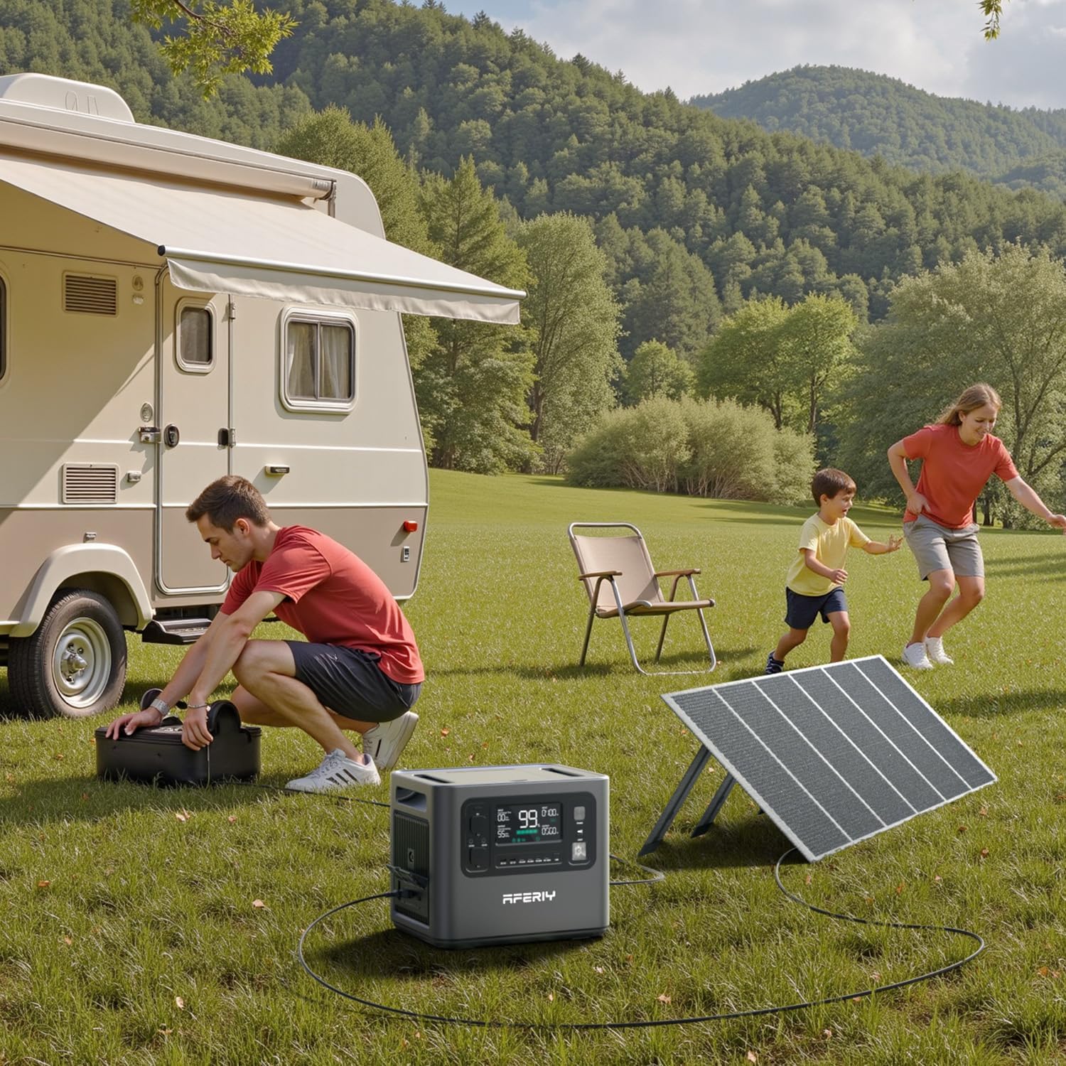 Thumbnail 1 de AFERIY Solargenerator 2400W mit 400W faltbarem Solarmodul, 2048Wh LiFePO4 – tragbare Powerstation für Outdoor & Stromausfälle