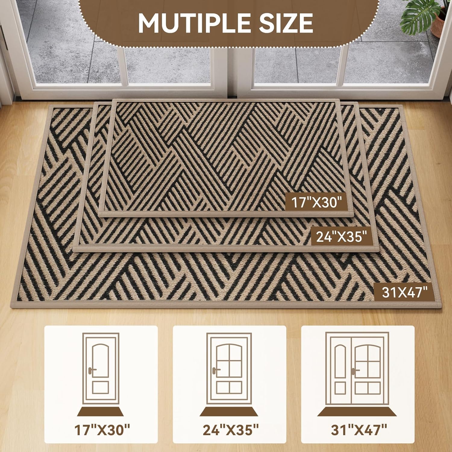 Thumbnail 3 de QiCaiJia Brown Doormat, 17" x 30", Low-Profile with Rubber Backing