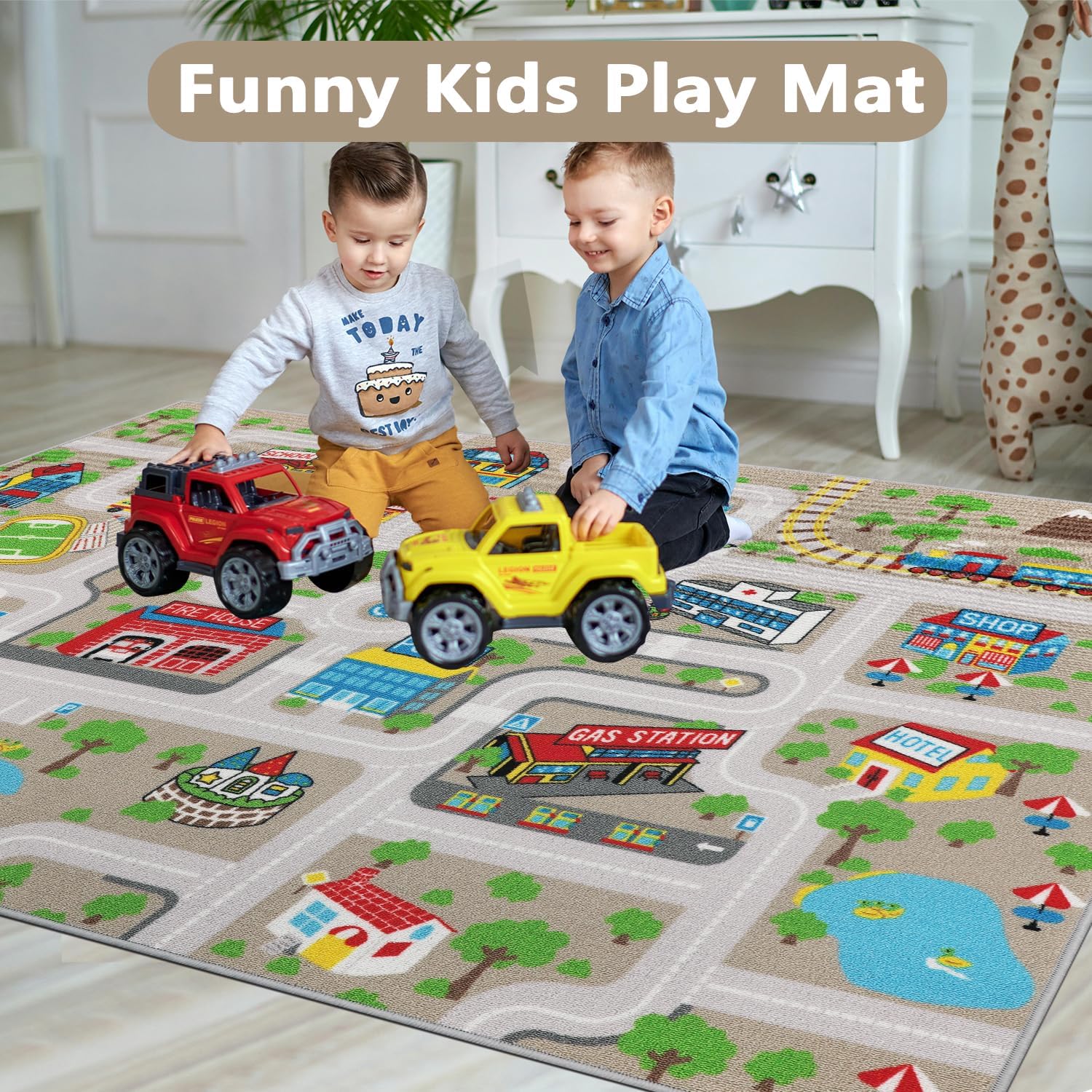 Thumbnail 2 de Capslpad Kids Play Rug Town City Road Car Mat 150x200cm – Non-Slip, Machine Washable Play Area