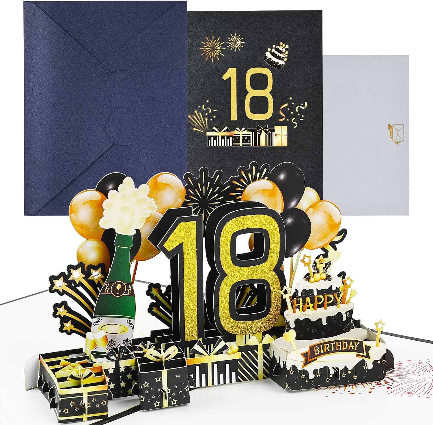 Detalle de Joyoldelf, Biglietto di Auguri di Compleanno per 18° con pop-up 3D e Busta – Omaggio elegante per festeggiare