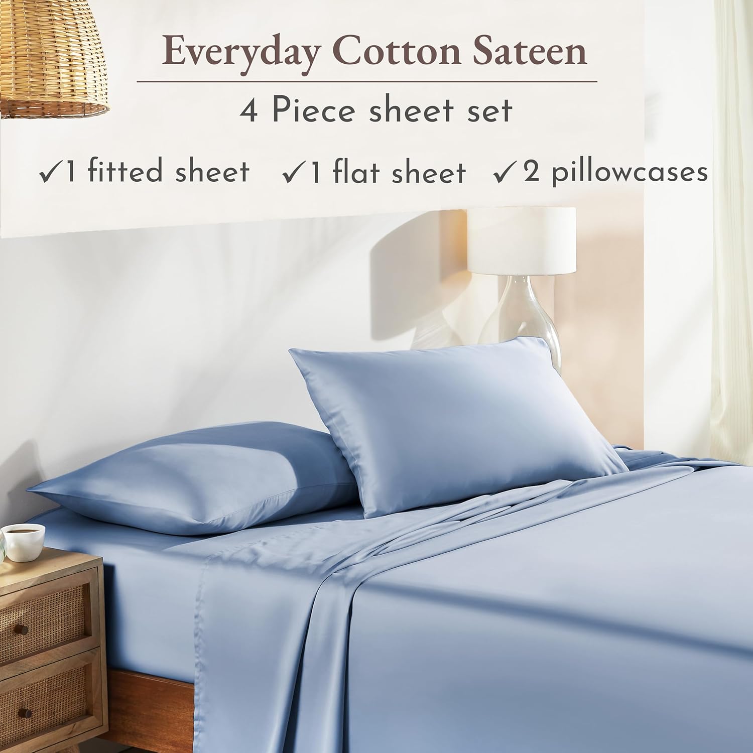 Thumbnail 3 de California Design Den Queen Sheet Set (Natural, 100% Cotton Sateen) with Deep Pockets