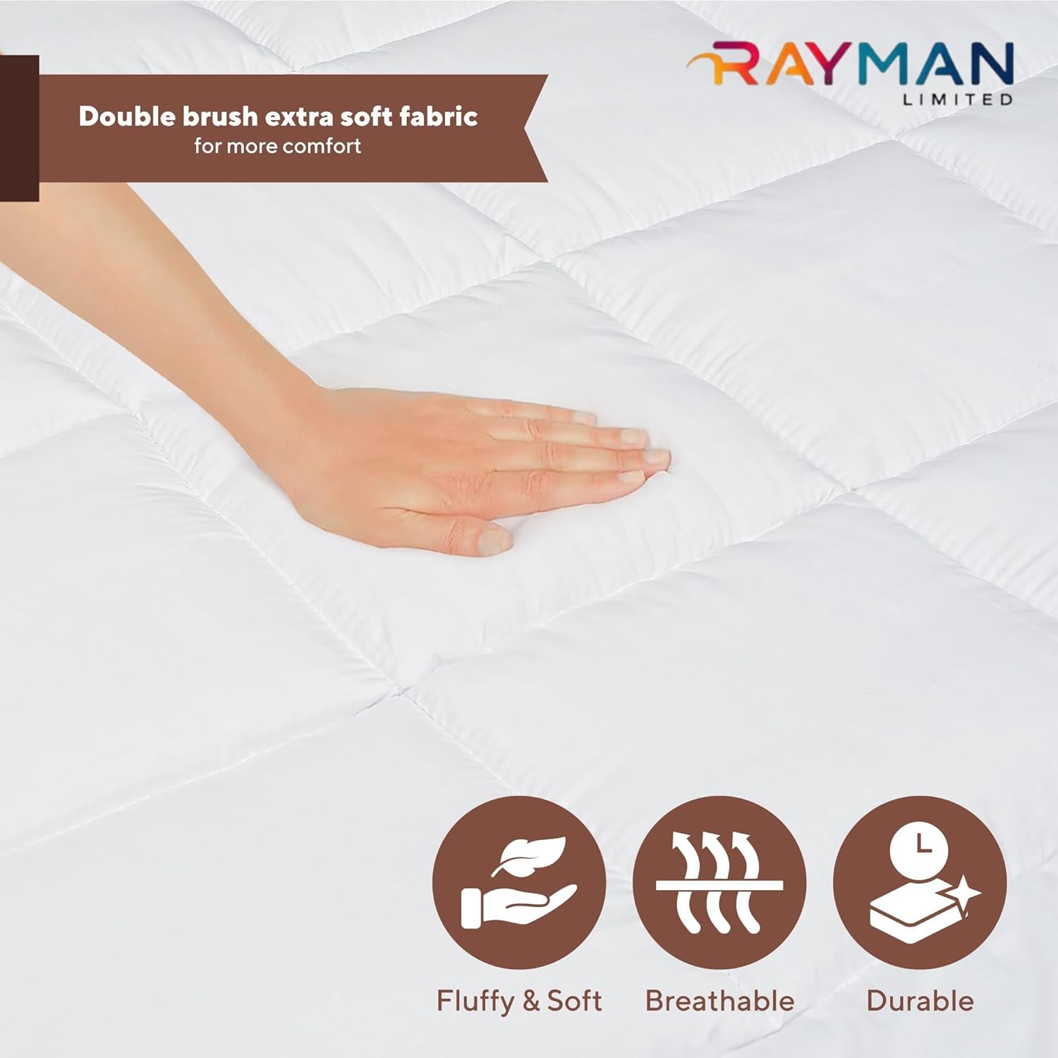 Thumbnail 5 de Rayman Double Size Mattress Topper – 10cm Extra Deep Quilted Topper, 137x190 cm, Breathable Hypoallergenic Filling