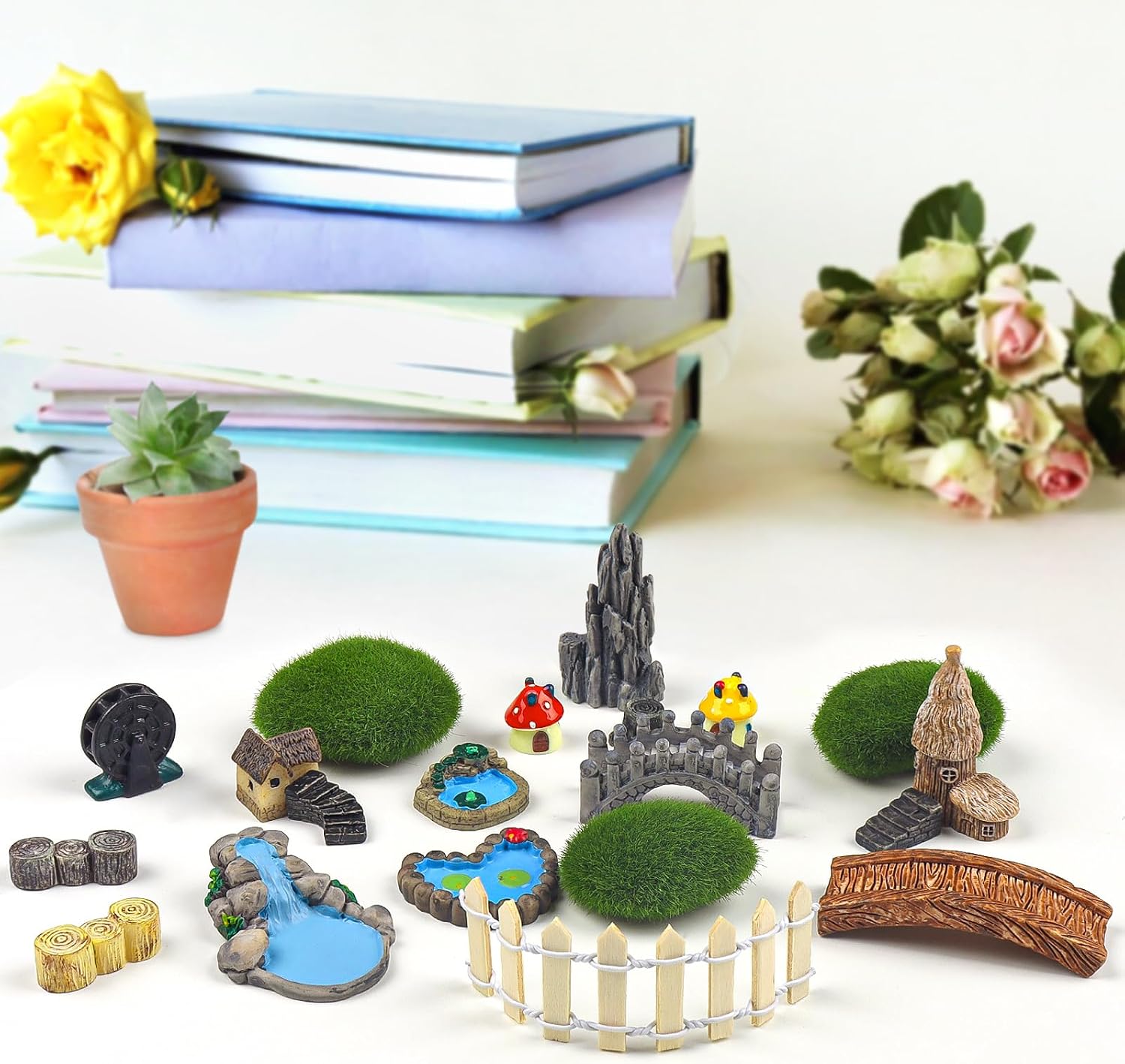 Thumbnail 6 de QUOZUO 1329-QEU tuinminiaturen, 21-delige sprookjestuinset van kunststof