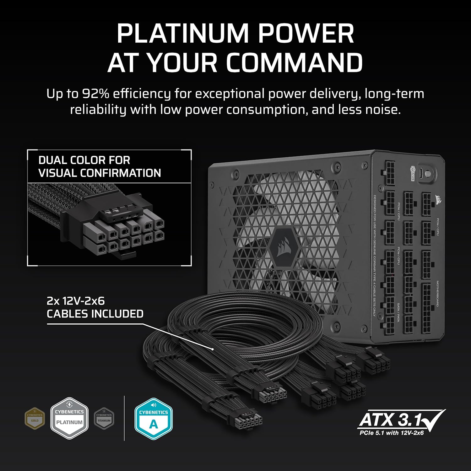 Detalle de CORSAIR HX1200i (2025) Fully Modular Ultra-Low Noise ATX Power Supply