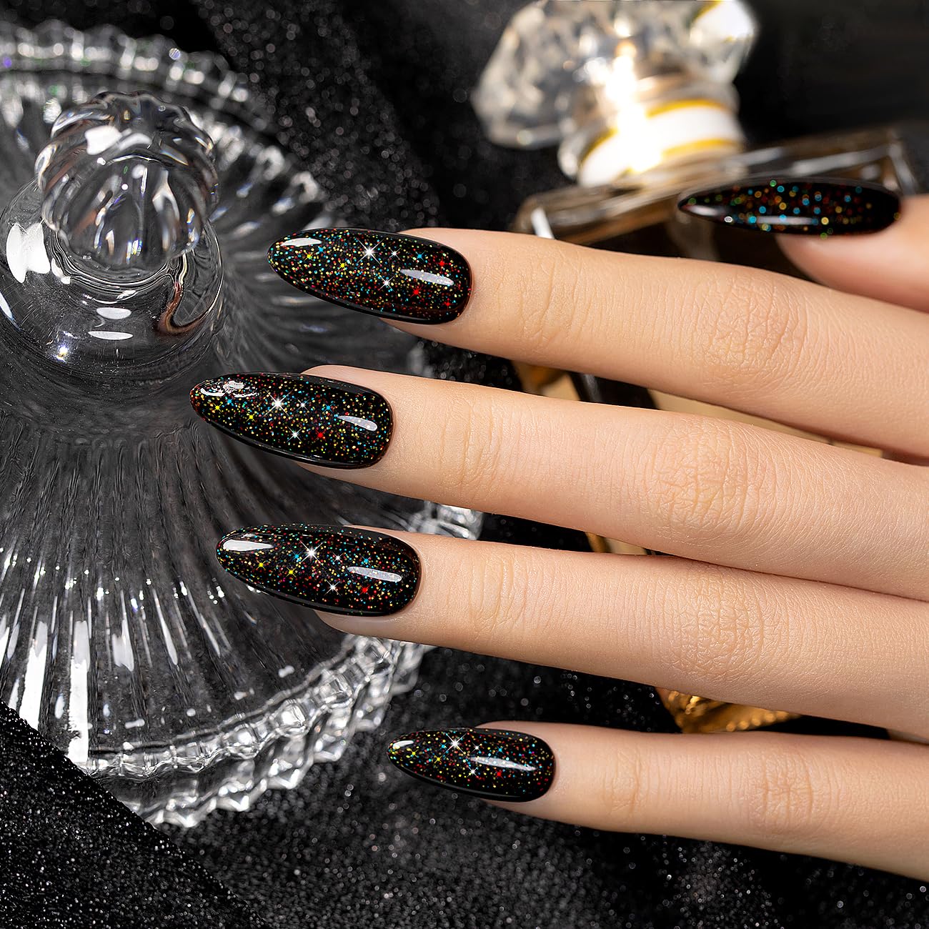 Thumbnail 1 de RARJSM Black Glitter Gel Nail Polish, Iridescent Chunky Shimmer, 15ml