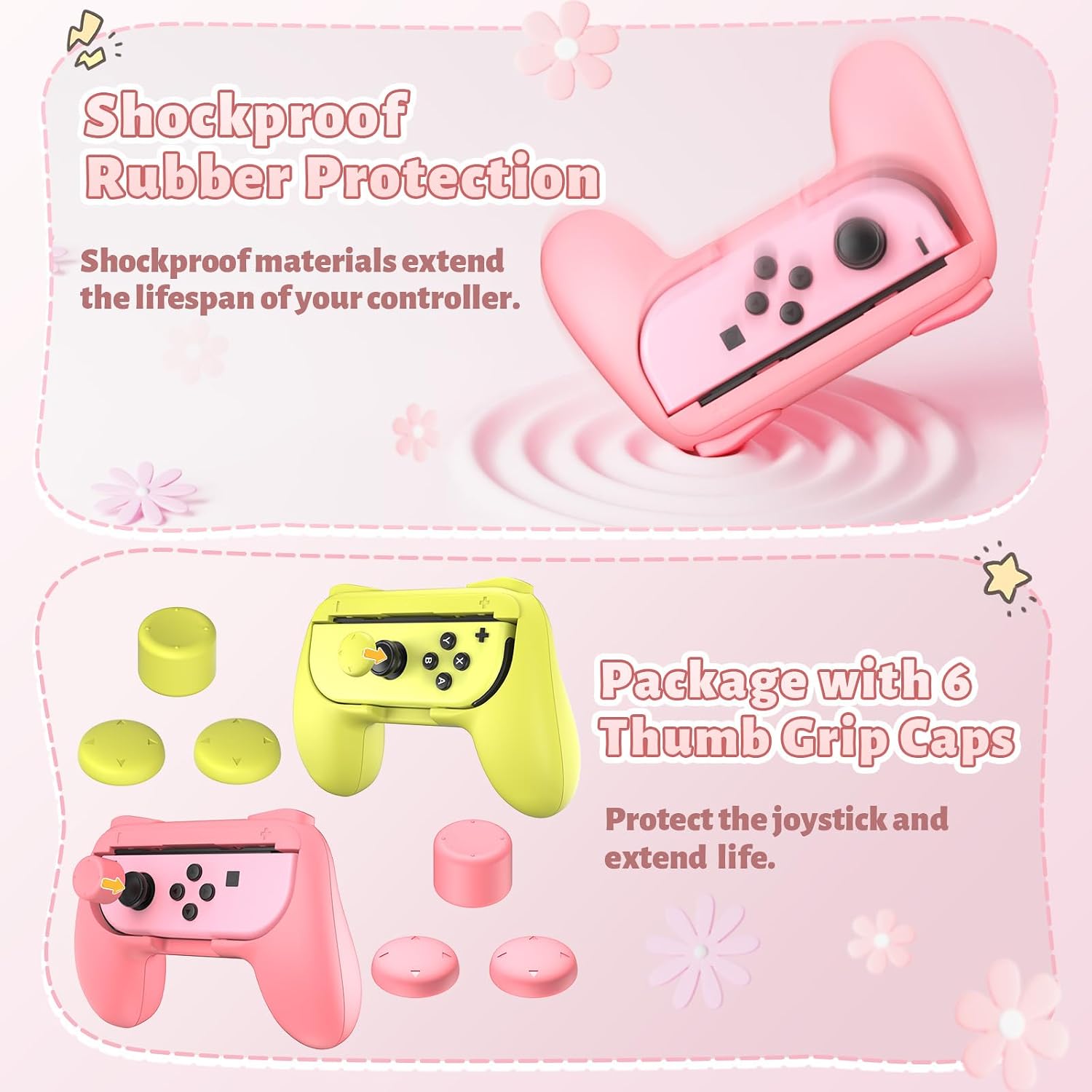 Thumbnail 3 de FASTSNAIL grip kit for Nintendo Switch & OLED controllers (2-pack with 6 thumb grips) in matte pink & matte yellow