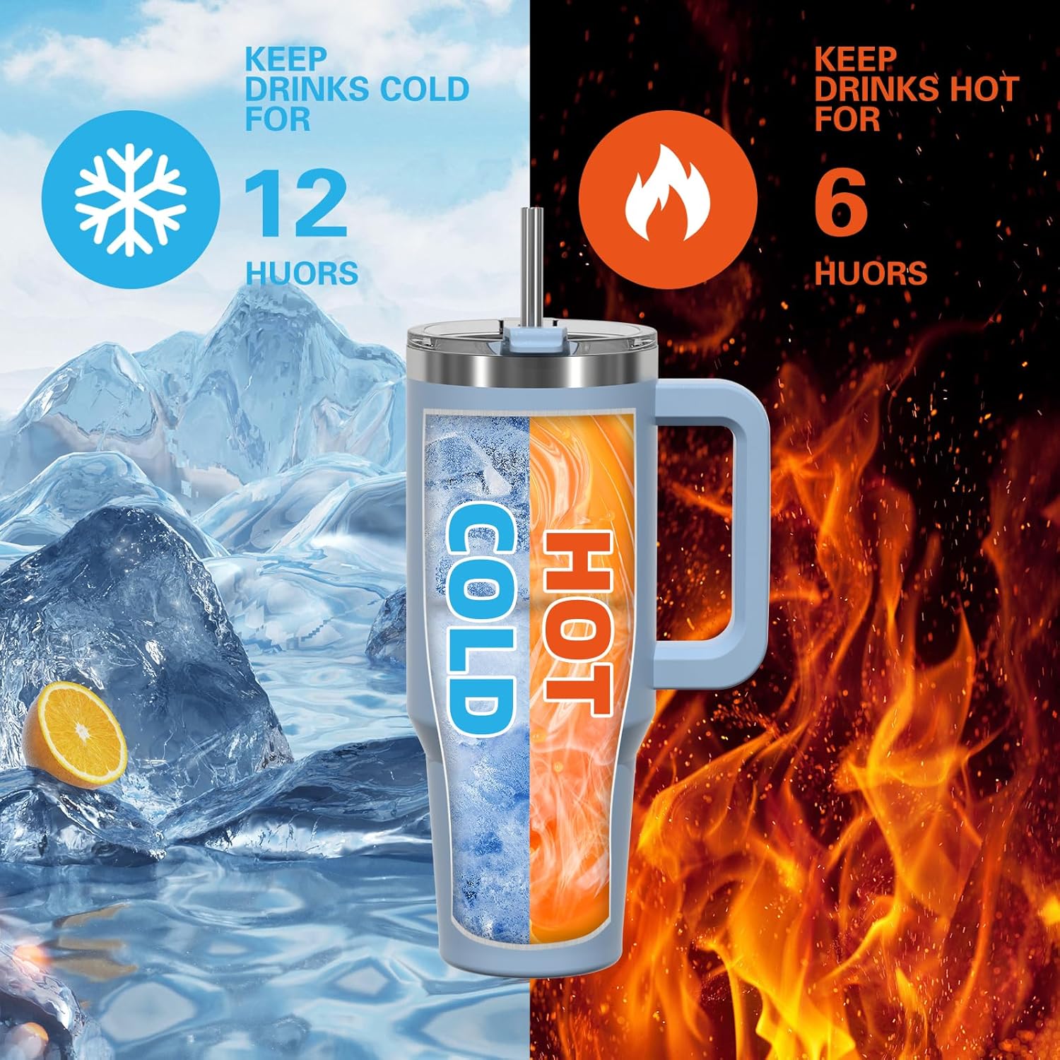 Thumbnail 1 de WATERSY 40oz Thermobecher to Go – doppelwandiger Edelstahl-Vakuumbecher mit Griff, Strohhalm und auslaufsicherer Deckelung