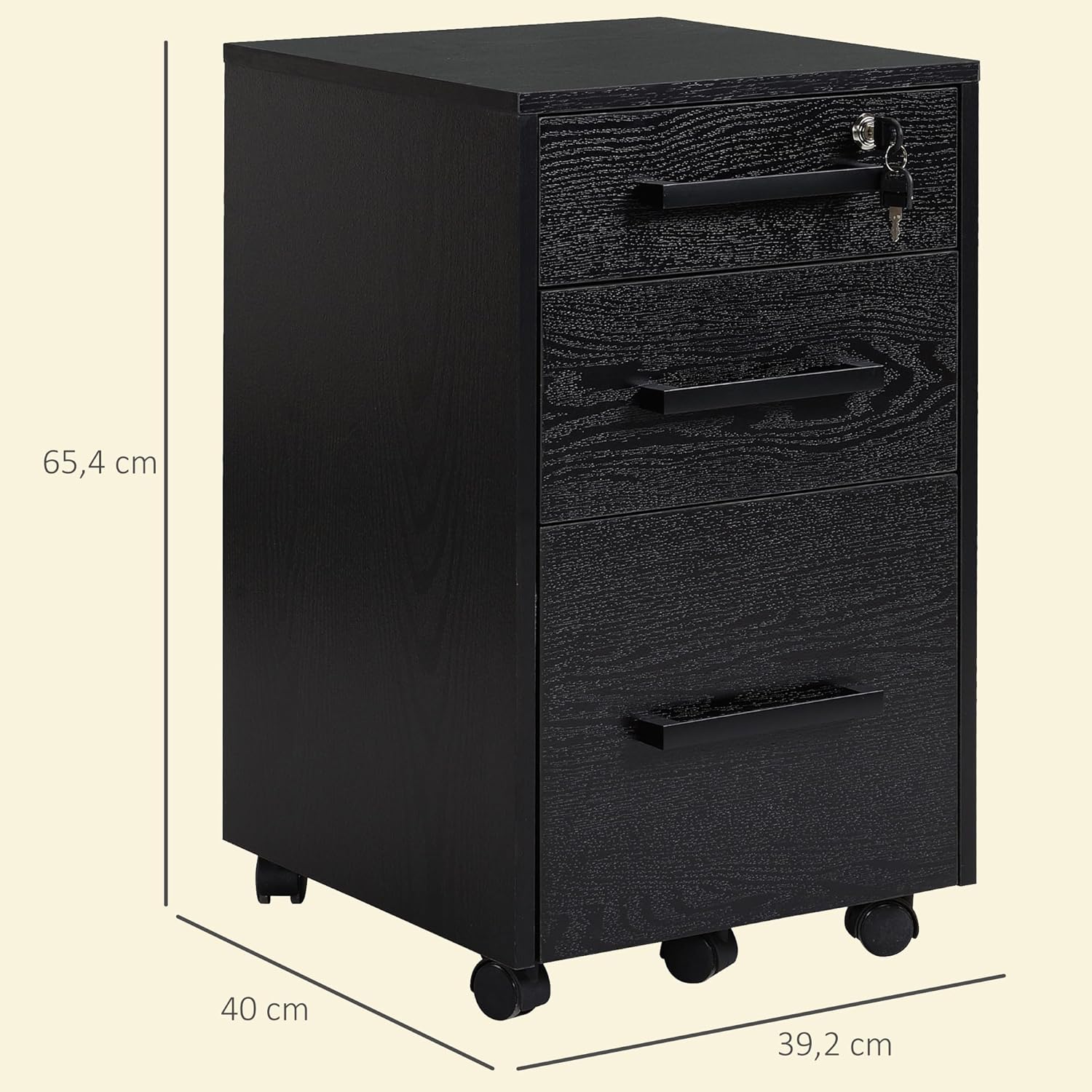 Thumbnail 2 de HOMCOM caisson de bureau à roulettes 3 tiroirs avec serrure