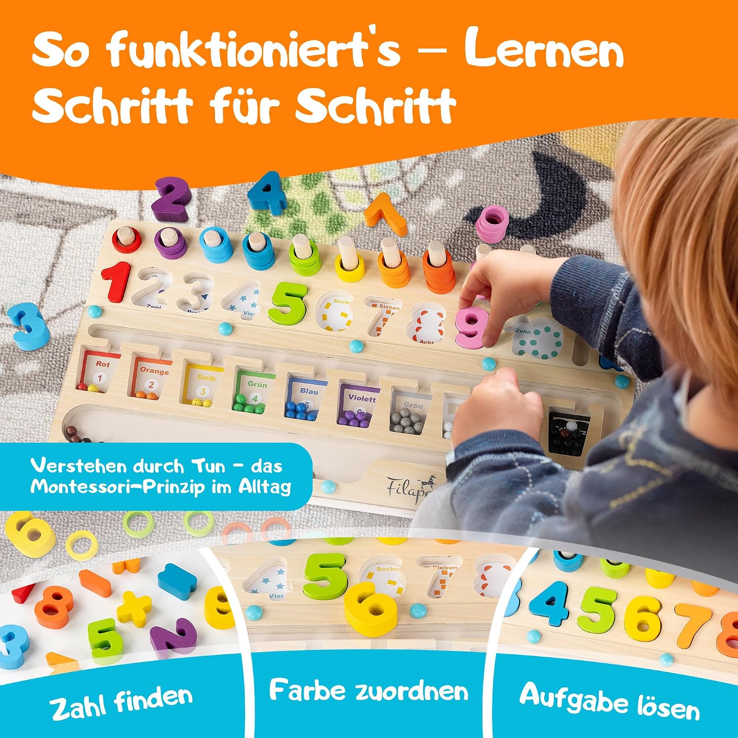 Detalle 2 de Filapen Montessori Motorikspielzeug Labyrinth aus Holz
