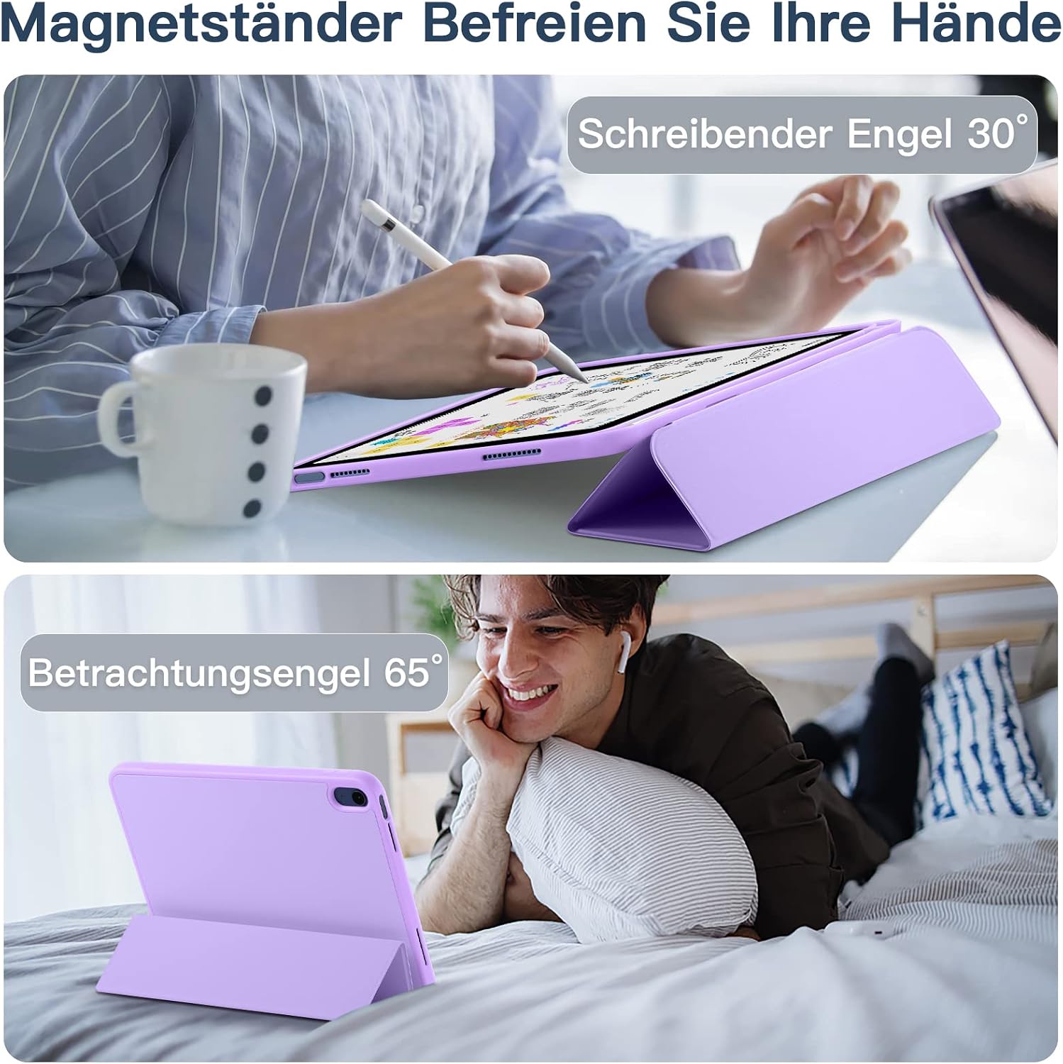 Detalle 2 de drivego Hülle für iPad 11. Generation (A16 2025) & iPad 10.9 (2022) mit Stifthalter, Trifold-Ständer und Auto-Sleep/Wake – Lila