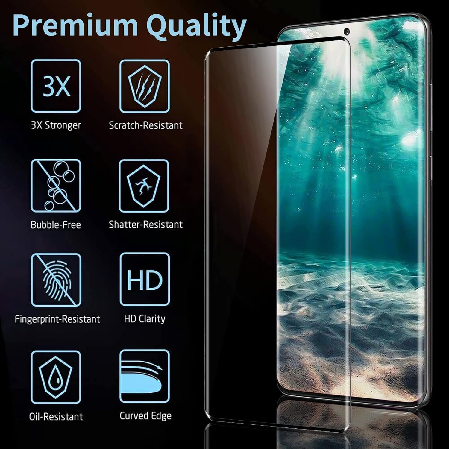 Detalle de Samcorn Galaxy S21 Ultra Tempered Glass Screen Protector, 3-Pack, 3D Curved