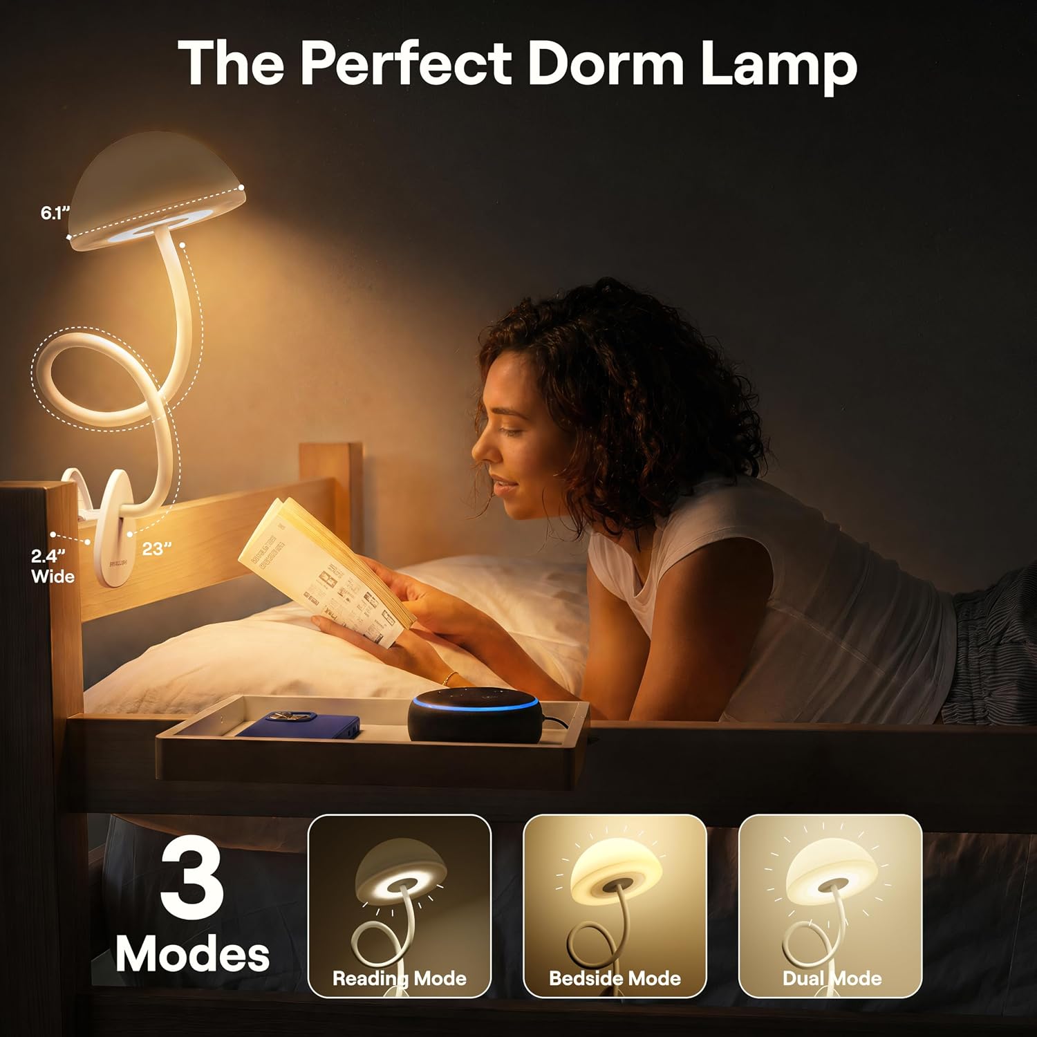 Detalle de Shroommate Dorm Room Essential Clip On Bed Light