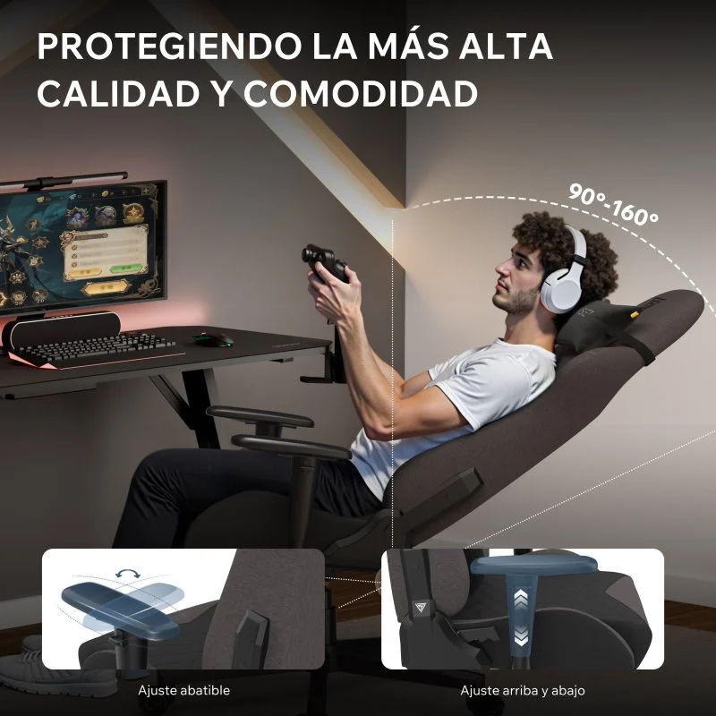 Detalle de SENSE7 Spellcaster Senshi Edition: Silla Gaming ergonómica de tela con soporte lumbar en gris