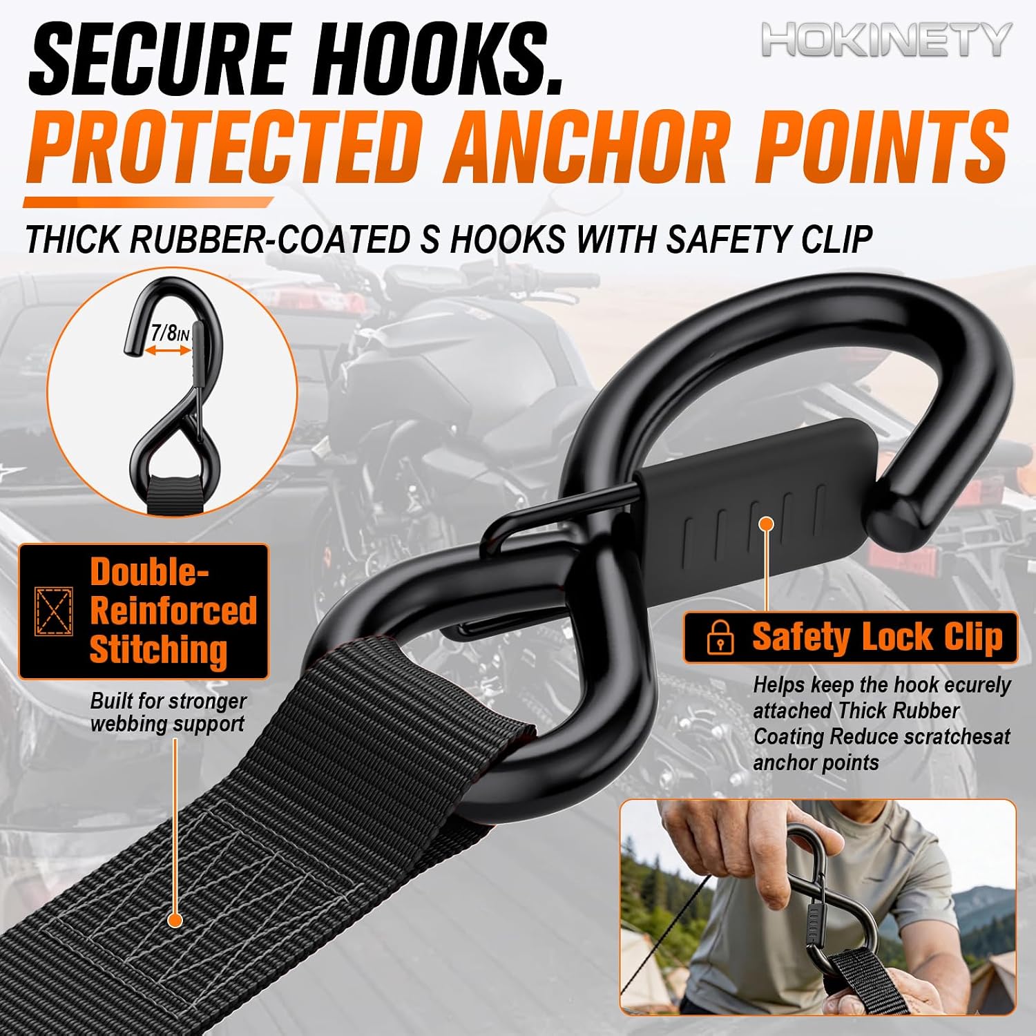 Detalle de HOKINETY Retractable Ratchet Straps, 12 Feet