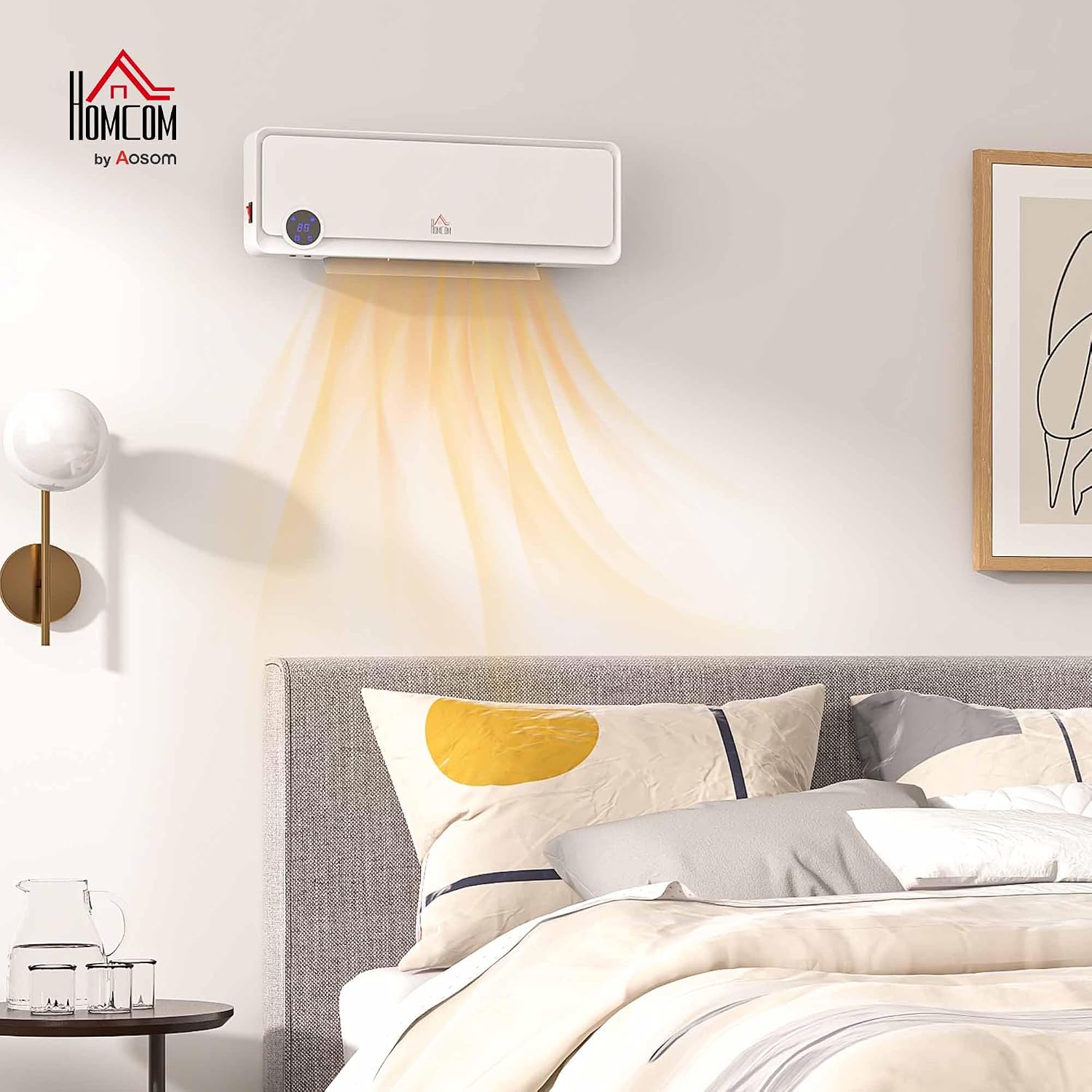 Detalle de HOMCOM 820-252V70WT Wall-Mounted Heater, 1000W/2000W, Fan and Timer