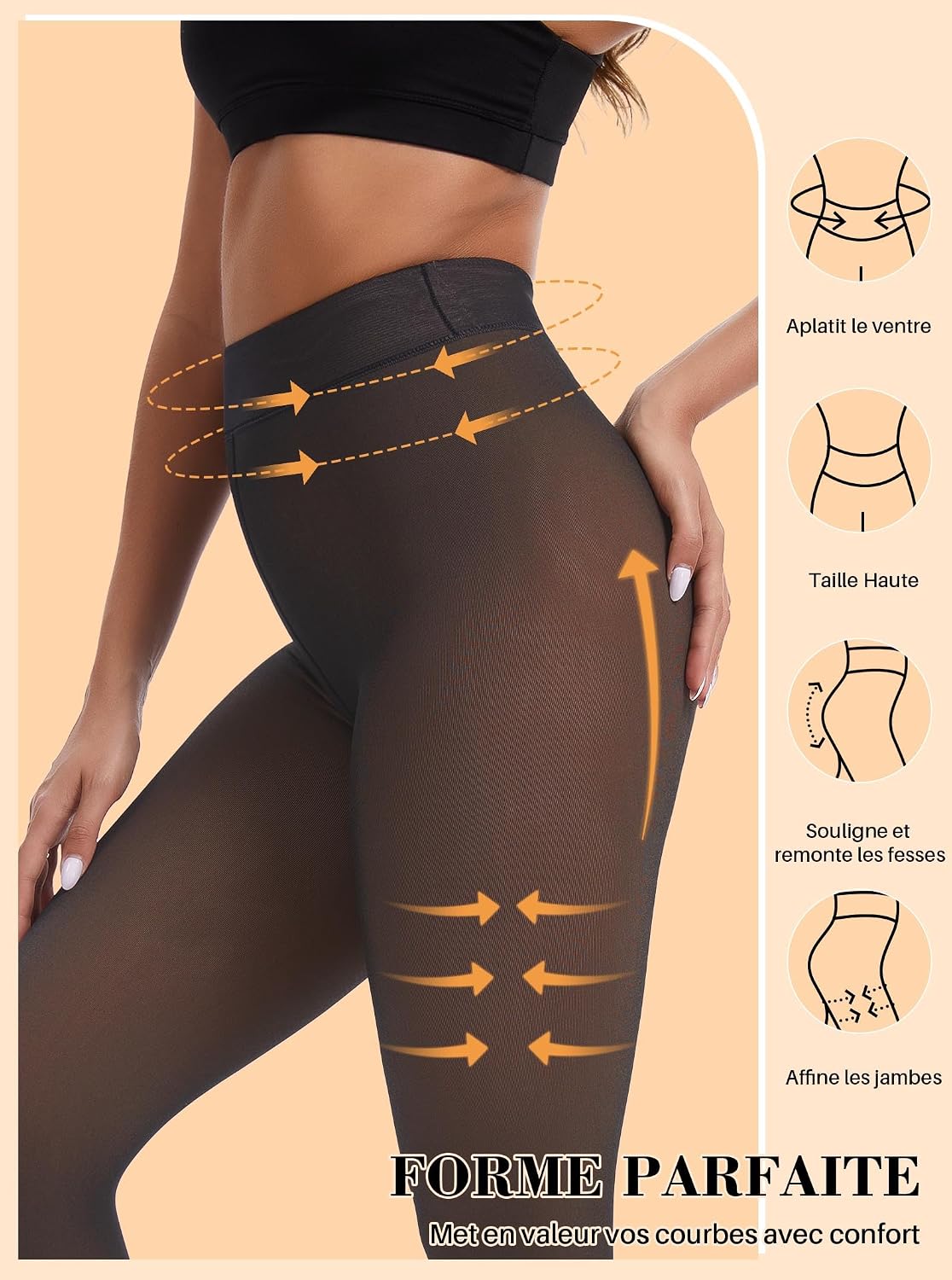 Thumbnail 4 de ZFSOCK thermische fleece panty voor dames met doorschijnend effect en hoge taille