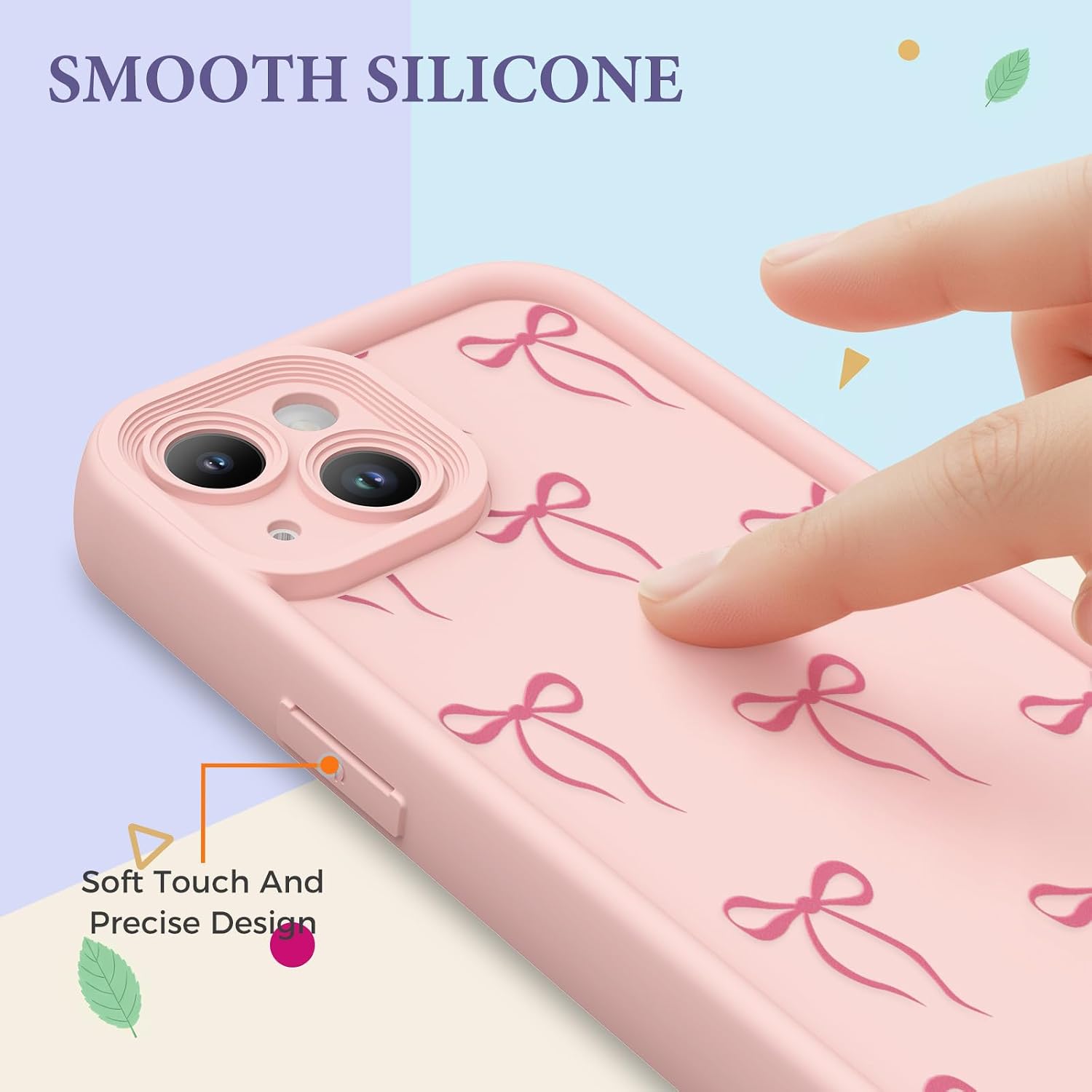 Detalle 2 de FUXICASE iPhone 13 Case with Pink Bow Pattern (Soft TPU/Silicone Look) for Shock Protection