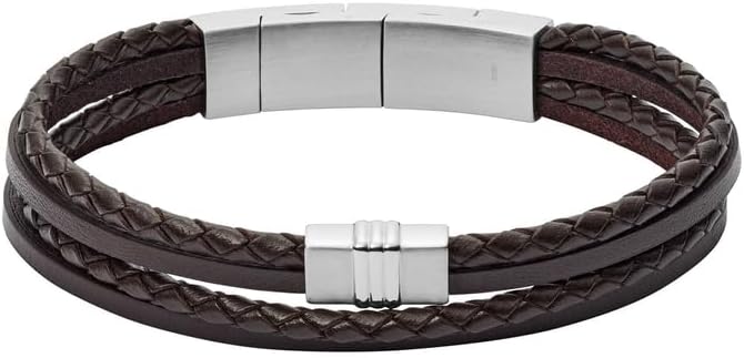 Thumbnail 6 de Fossil bracciale da uomo in pelle con chiusura magnetica, argento lucido