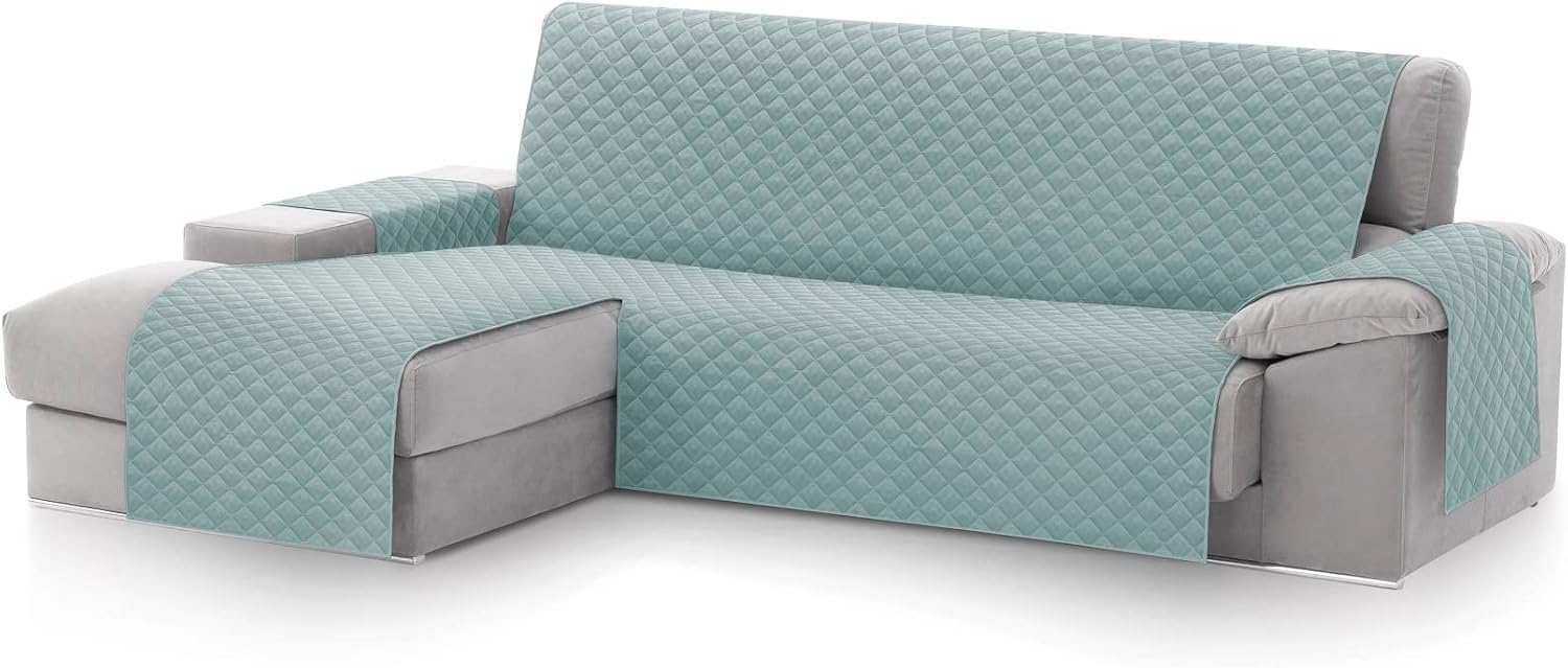 Detalle de Textilhome Malu copridivano chaise longue con penisola 240 cm, trapuntato universale acquamarine