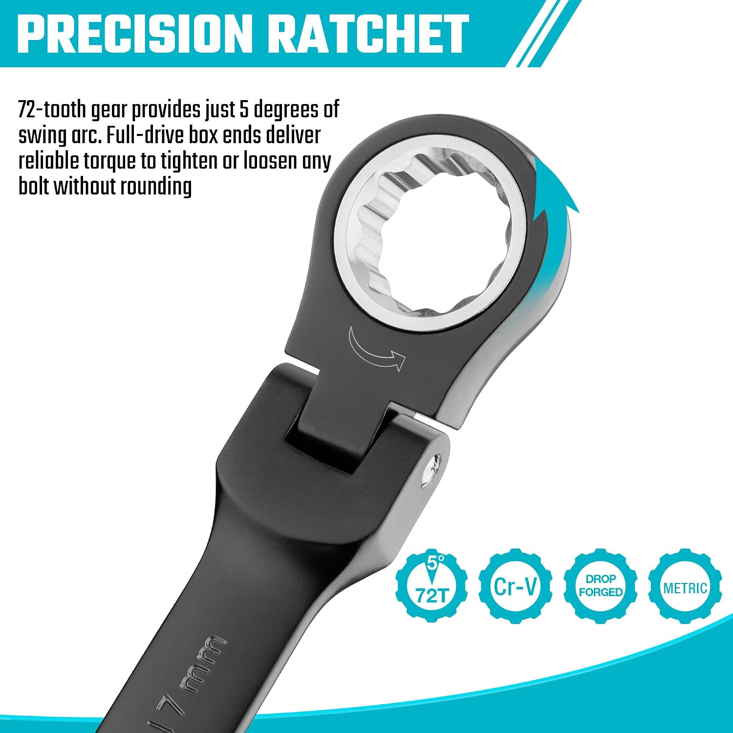 Detalle 1 de DURATECH spärrnyckelsats med flexhuvud, 9 delar, 8–17 mm