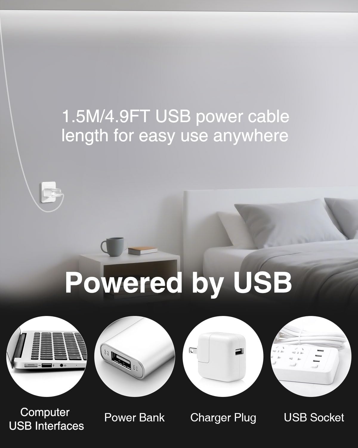 Thumbnail 2 de Aclorol 2M USB COB LED Strip – 4 m insgesamt, 6000K, dimmbar, selbstklebend
