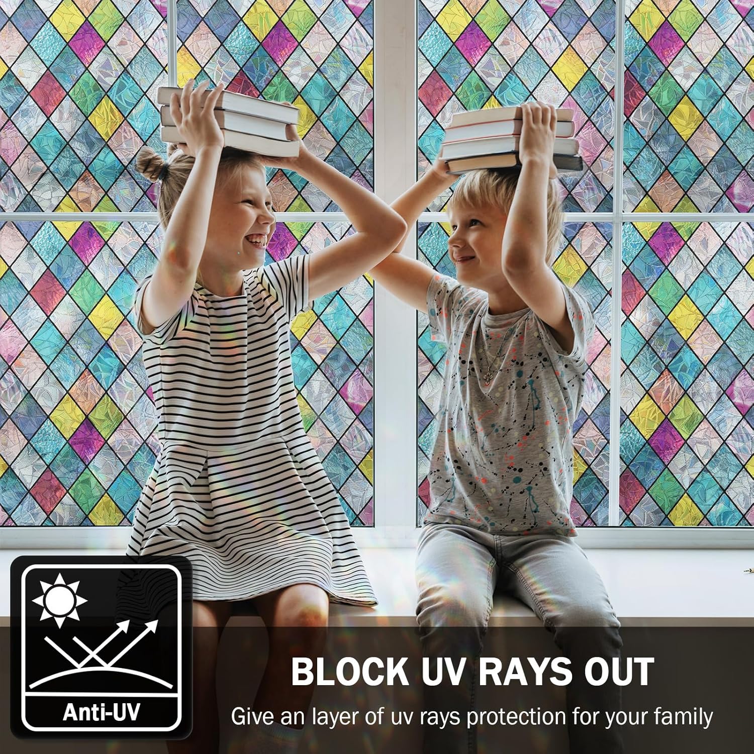 Detalle de FEOMOS Stained Glass Window Film: Rainbow Privacy Window Tint 44cm x 200cm