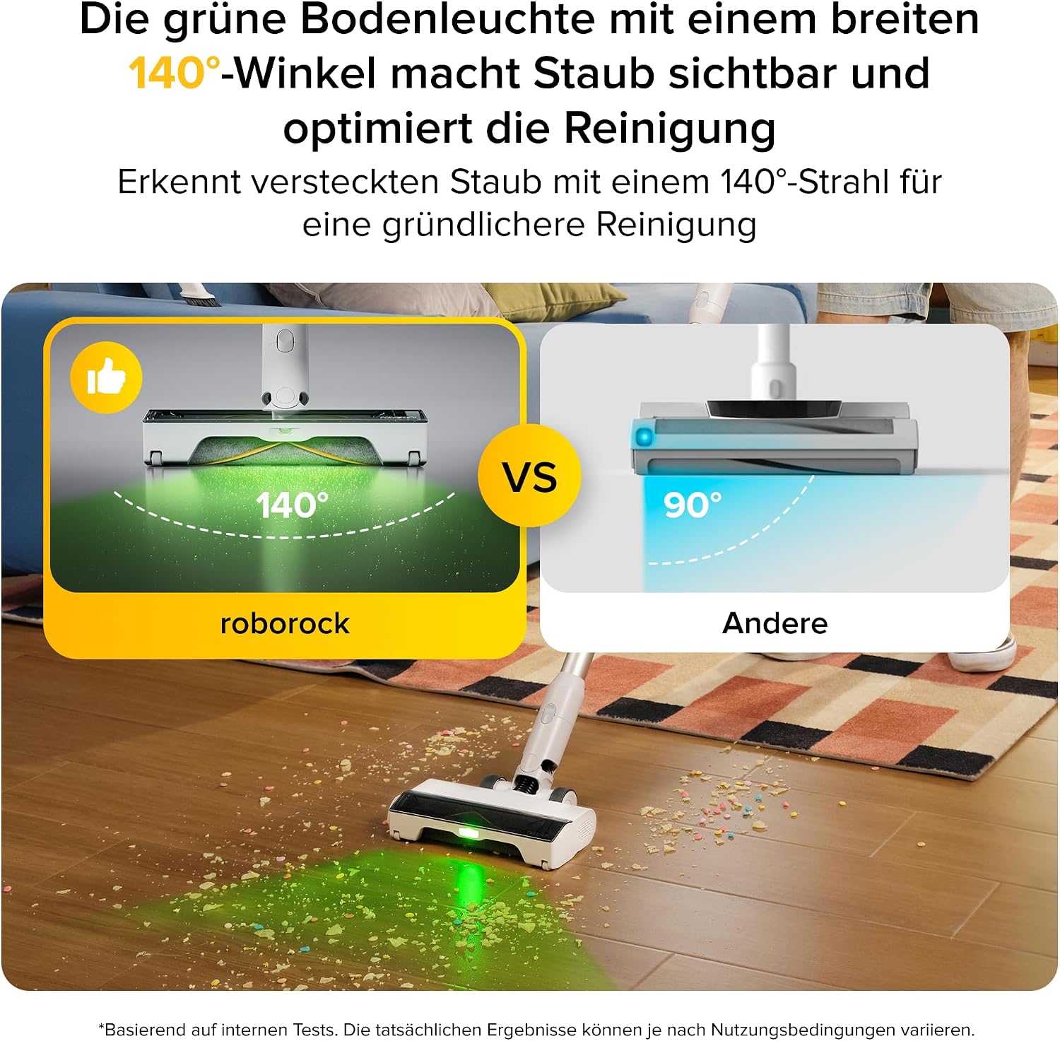 Detalle de roborock H60 Akku Staubsauger: 27000 Pa, 60 Minuten, 90° flexibler Schlauch