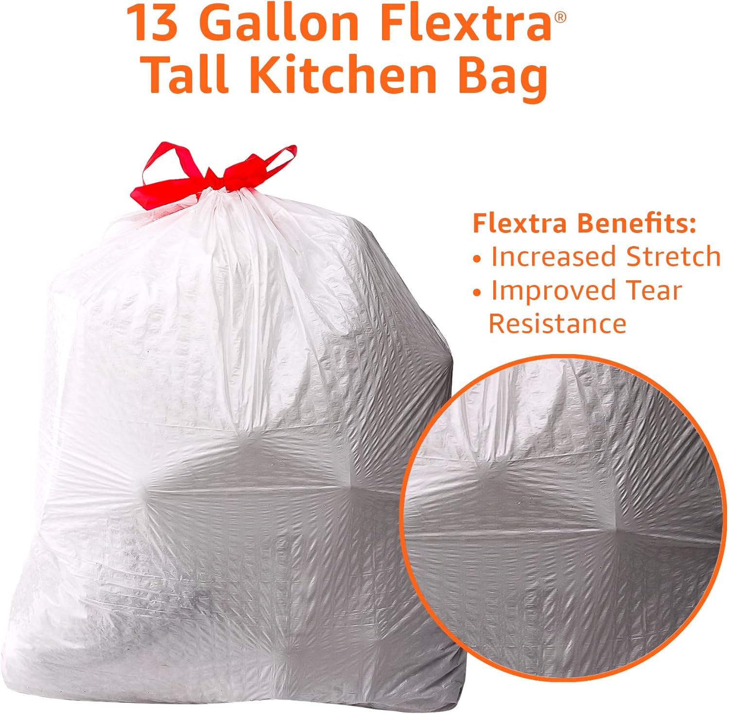 Thumbnail 3 de Amazon Basics 13 Gallon Tall Kitchen Drawstring Trash Bags with Flextra Strength, Clean Fresh Scent, 50 Count