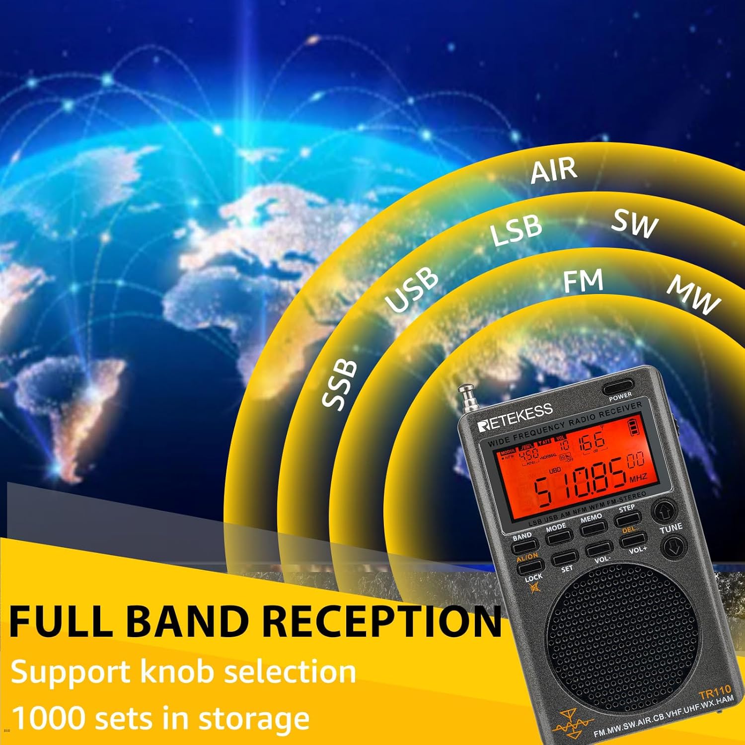 Detalle de Retekess TR110 Mini Scanner radio SSB 1000 stations