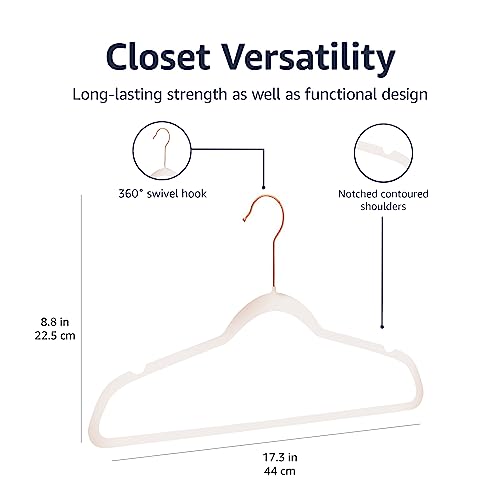Detalle de Amazon Basics Confezione da 50 grucce sottili con superficie antiscivolo in velluto - Rosa cipria/Oro