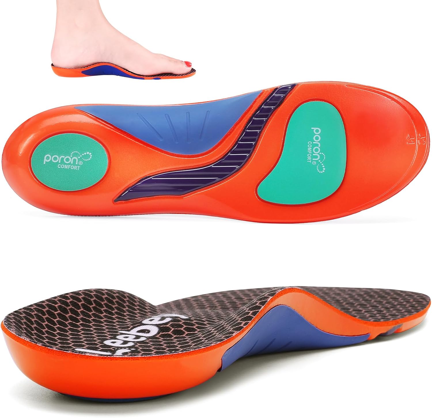 Detalle de Leebey semelles orthopédiques orange pour douleurs au pied (soutien de voûte, pas plats, fasciite plantaire) 45-46