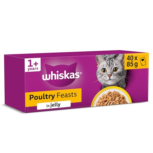 Detalle de Whiskas Adult Wet Cat Food in Jelly Poultry Feasts 40x85g — A practical daily dinner for 1+ cats