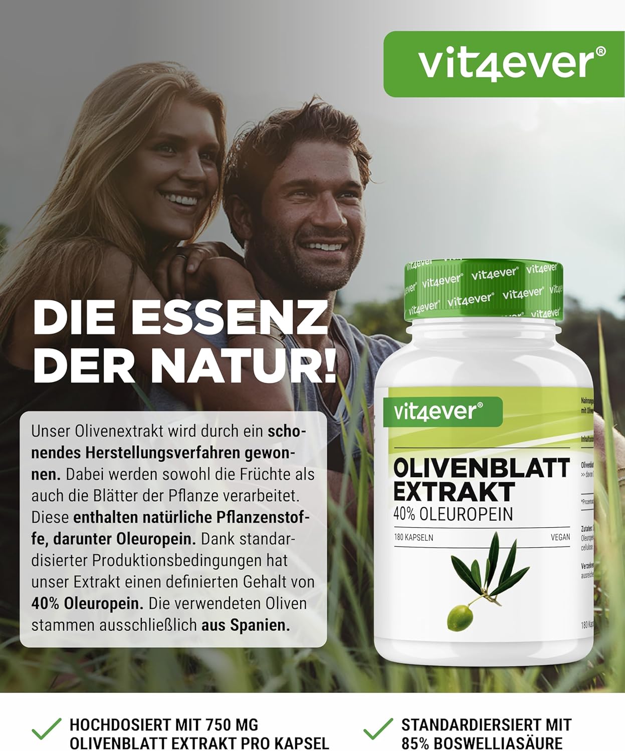 Detalle 2 de vit4ever Olivenblatt Extrakt 750 mg Kapseln 180